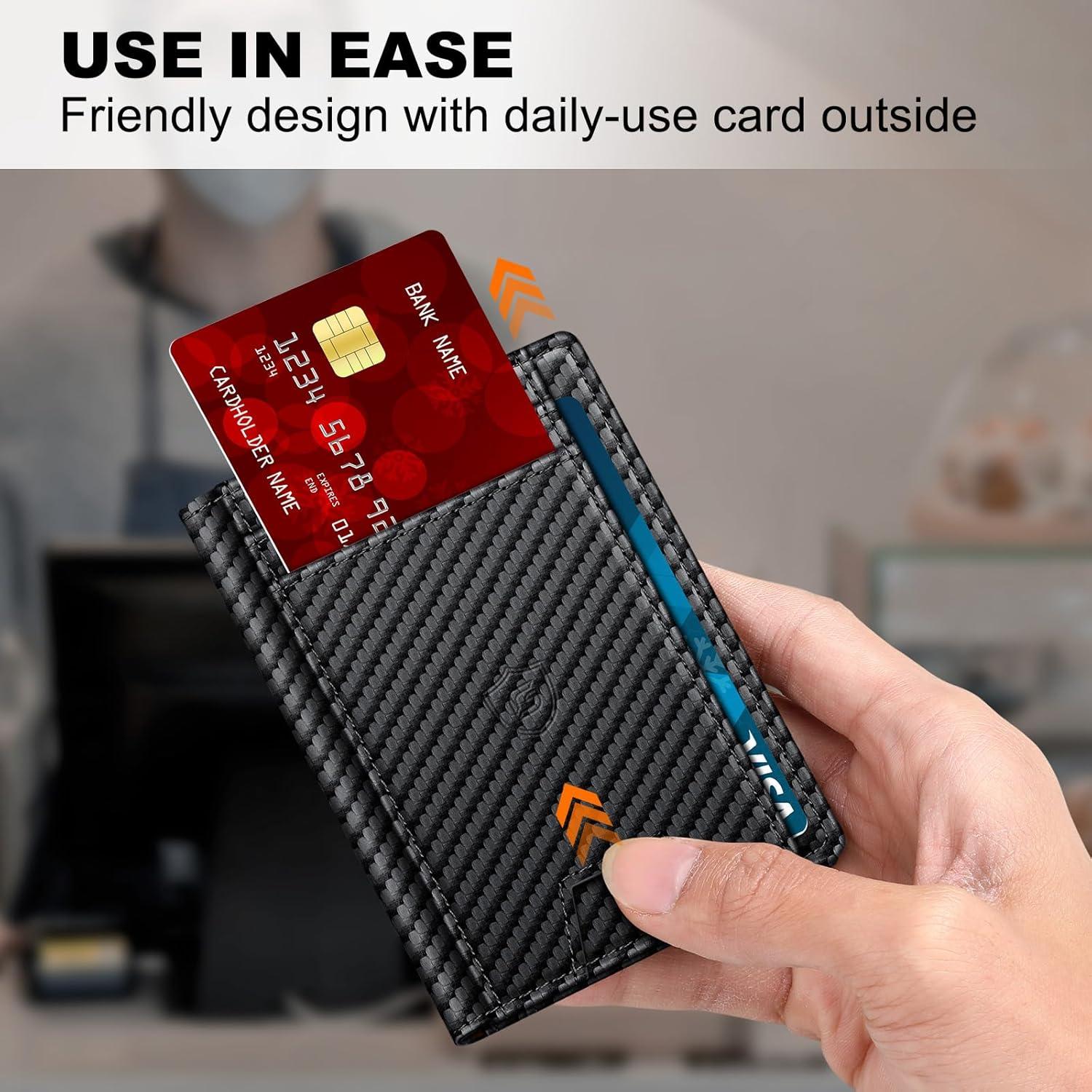 Billetera Minimalista de Cuero GTWUP con Bloqueo RFID - Fibra de Carbono