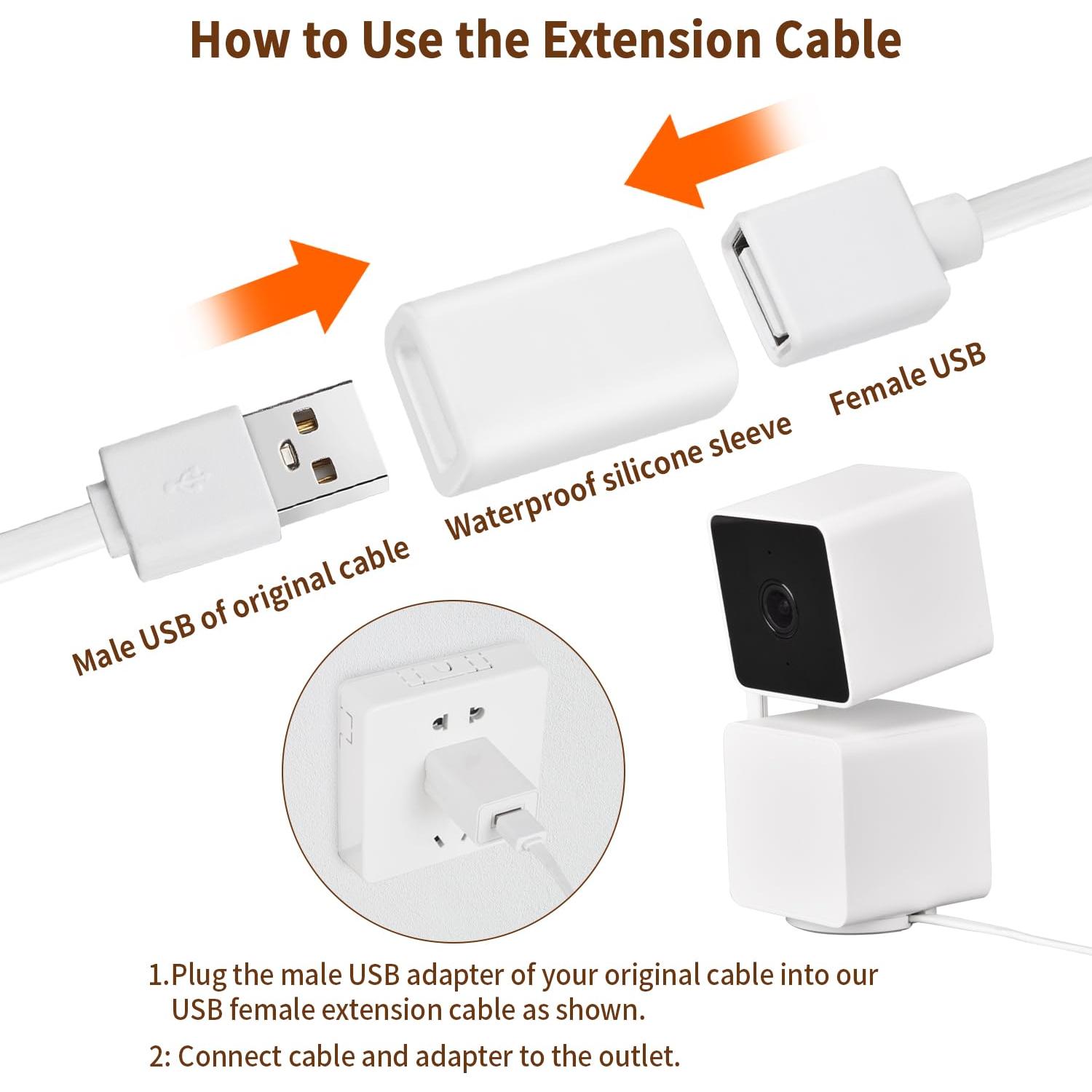 Paquete de 2 Cables de Extensión USB 7.5m Goldtime para WYZE Cam