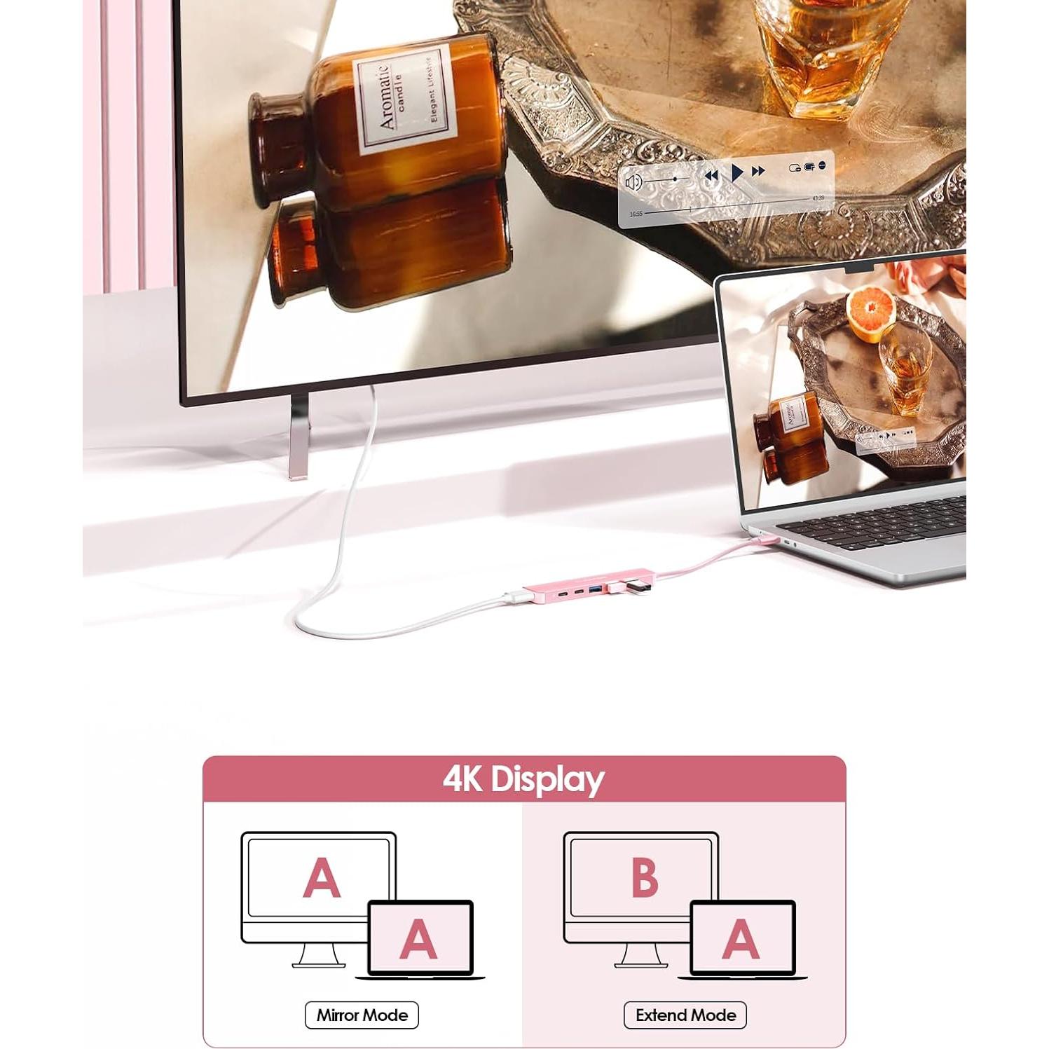 Hub USB C Lention CE35s 6 en 1 con HDMI 4K y 3 USB-A