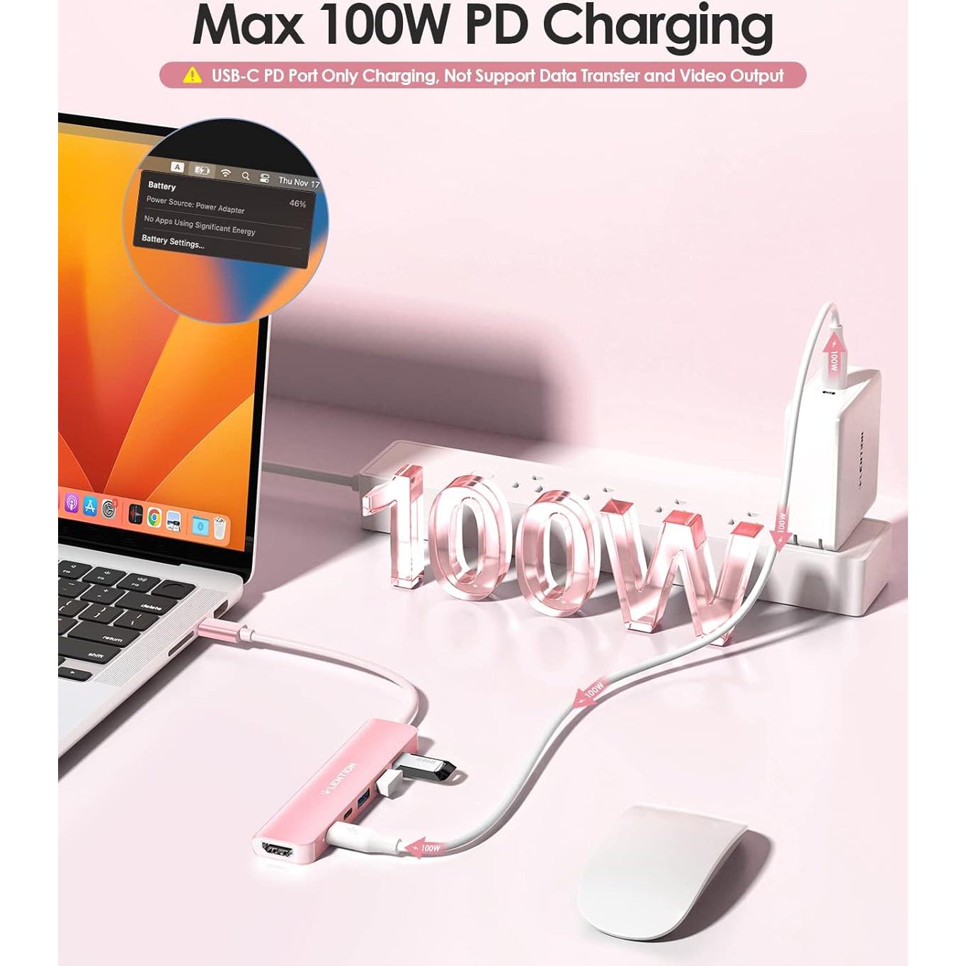 Hub USB C Lention CE35s 6 en 1 con HDMI 4K y 3 USB-A