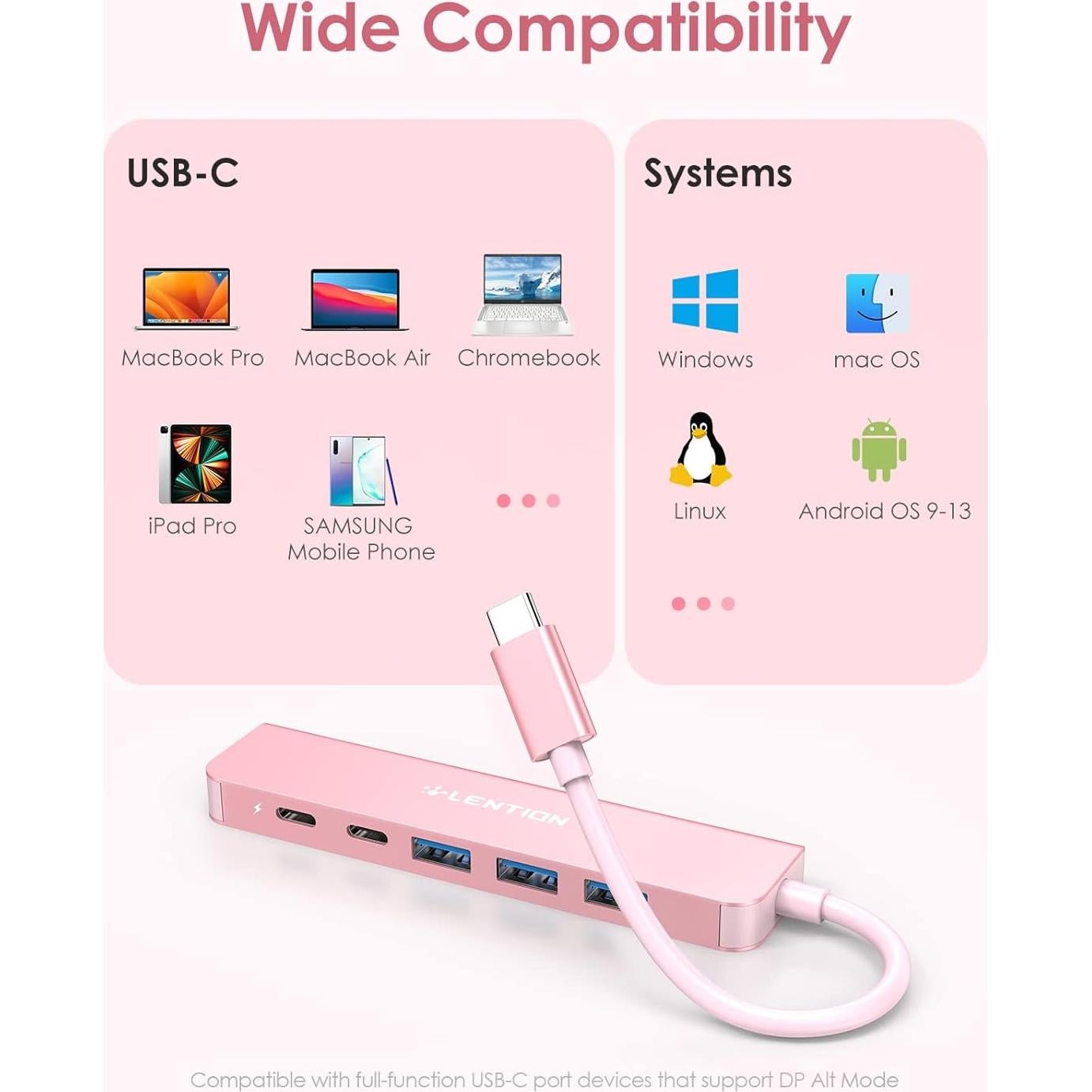 Hub USB C Lention CE35s 6 en 1 con HDMI 4K y 3 USB-A