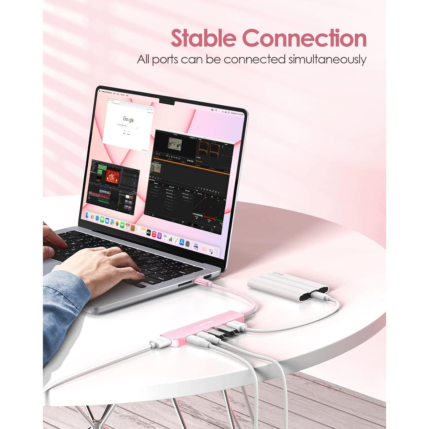 Hub USB C Lention CE35s 6 en 1 con HDMI 4K y 3 USB-A