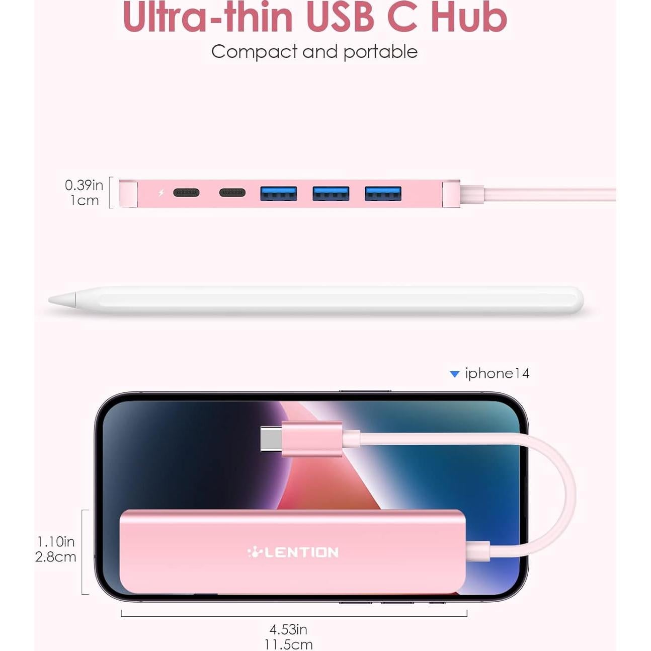Hub USB C Lention CE35s 6 en 1 con HDMI 4K y 3 USB-A