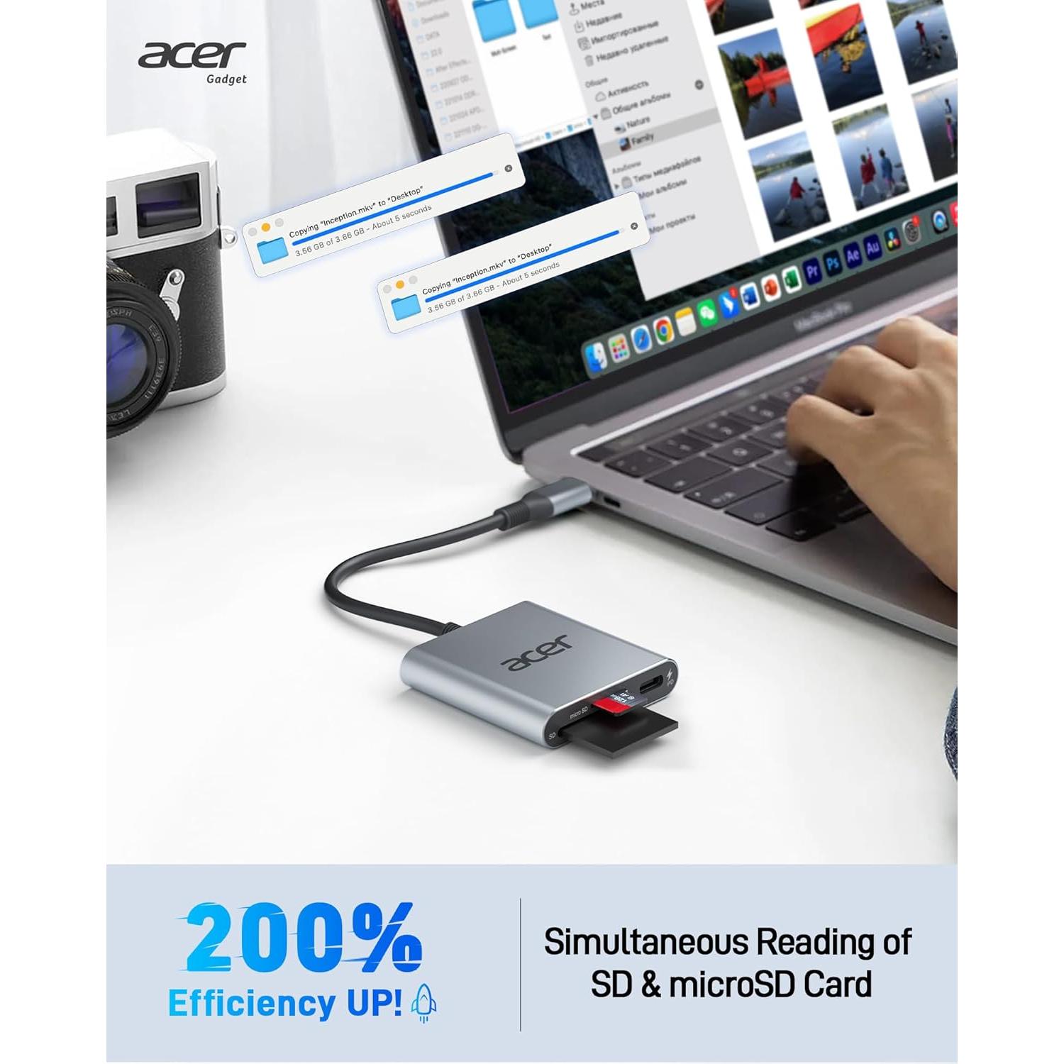 Lector de Tarjetas Acer ODK450 USB-C 4.0 Doble Ranura 100W