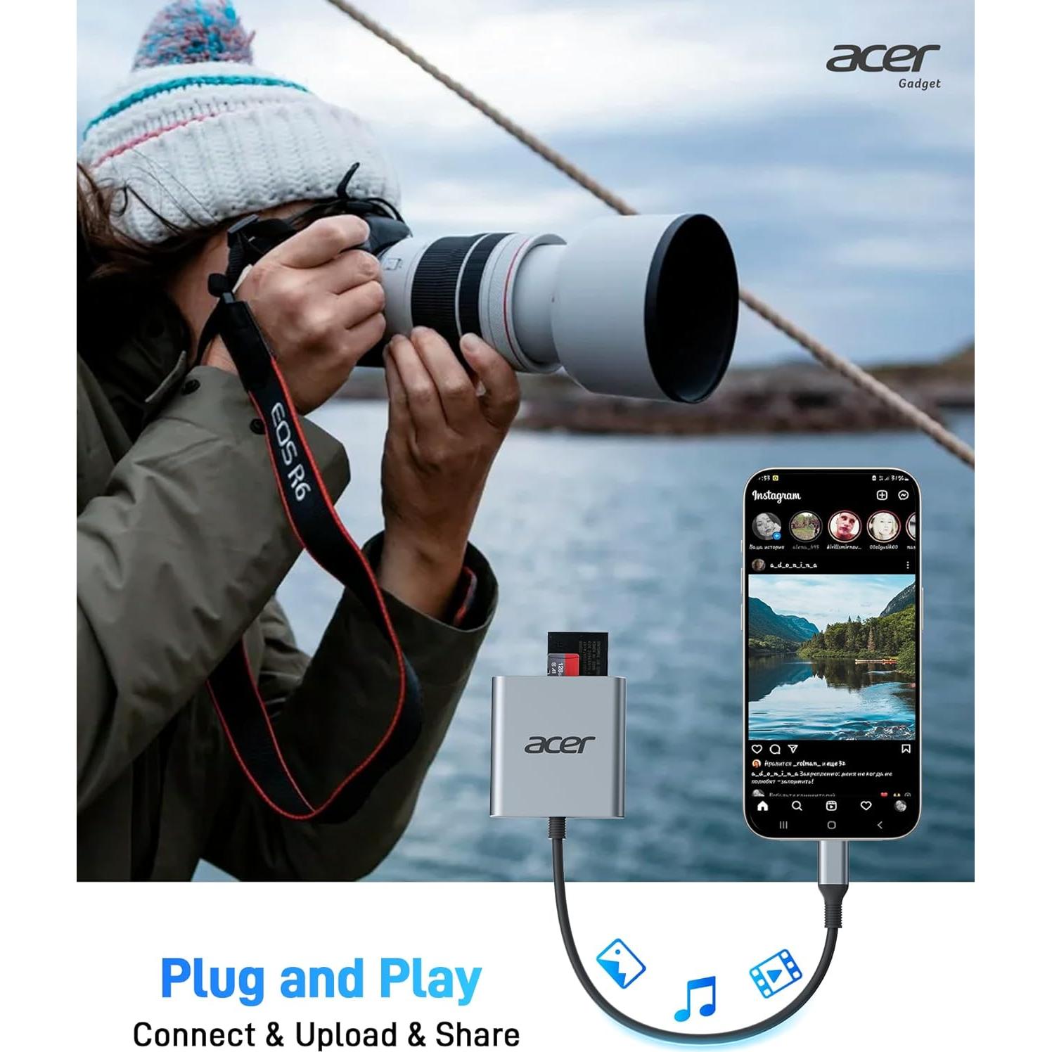 Lector de Tarjetas Acer ODK450 USB-C 4.0 Doble Ranura 100W