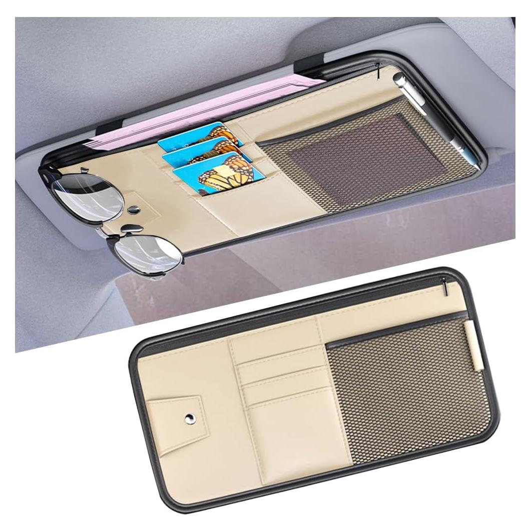 Organizador de Visera de Coche Mandark Beige con Multi-Bolsillos