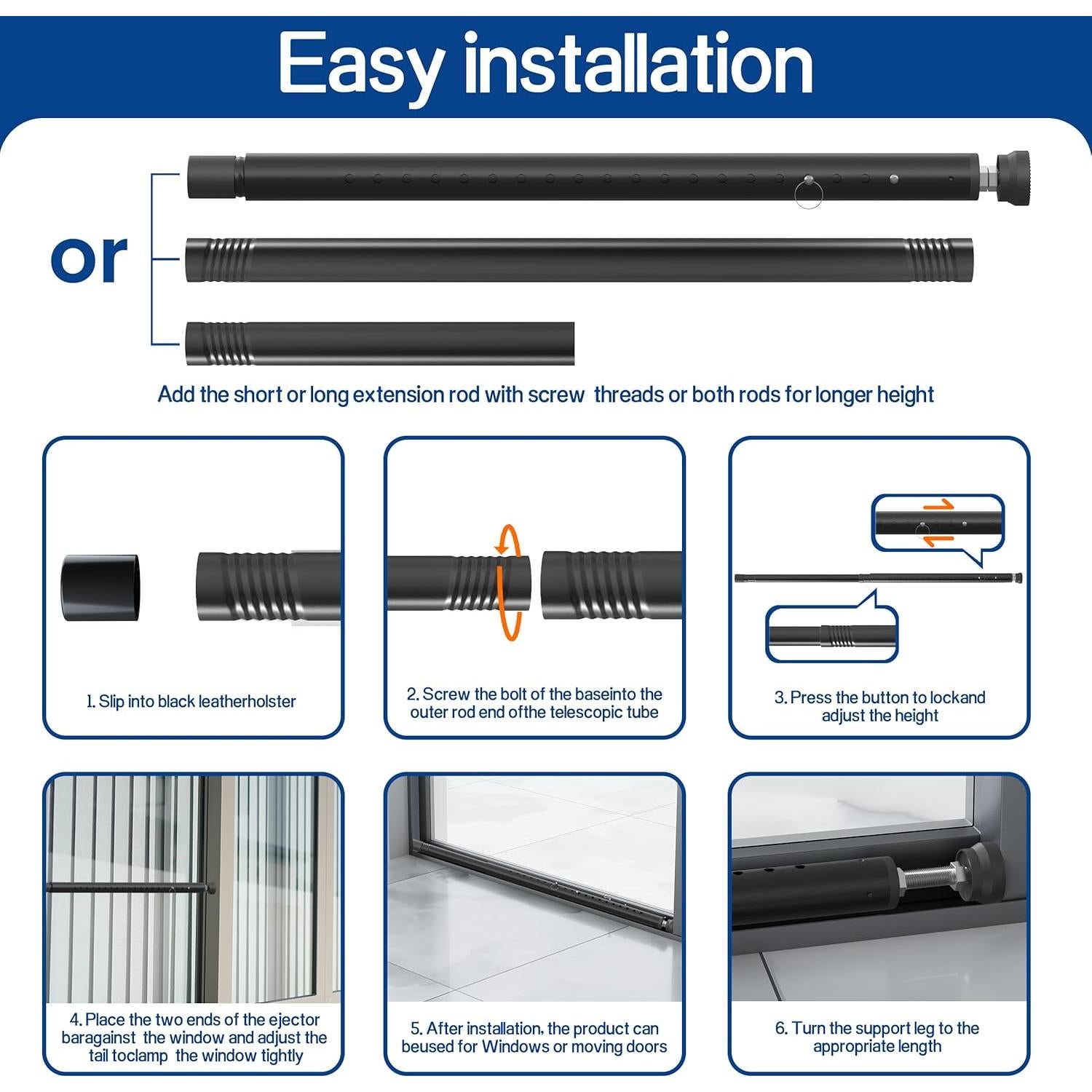 Barra de Seguridad Ajustable para Puertas Corredizas WooFog 43-127 cm - Negro