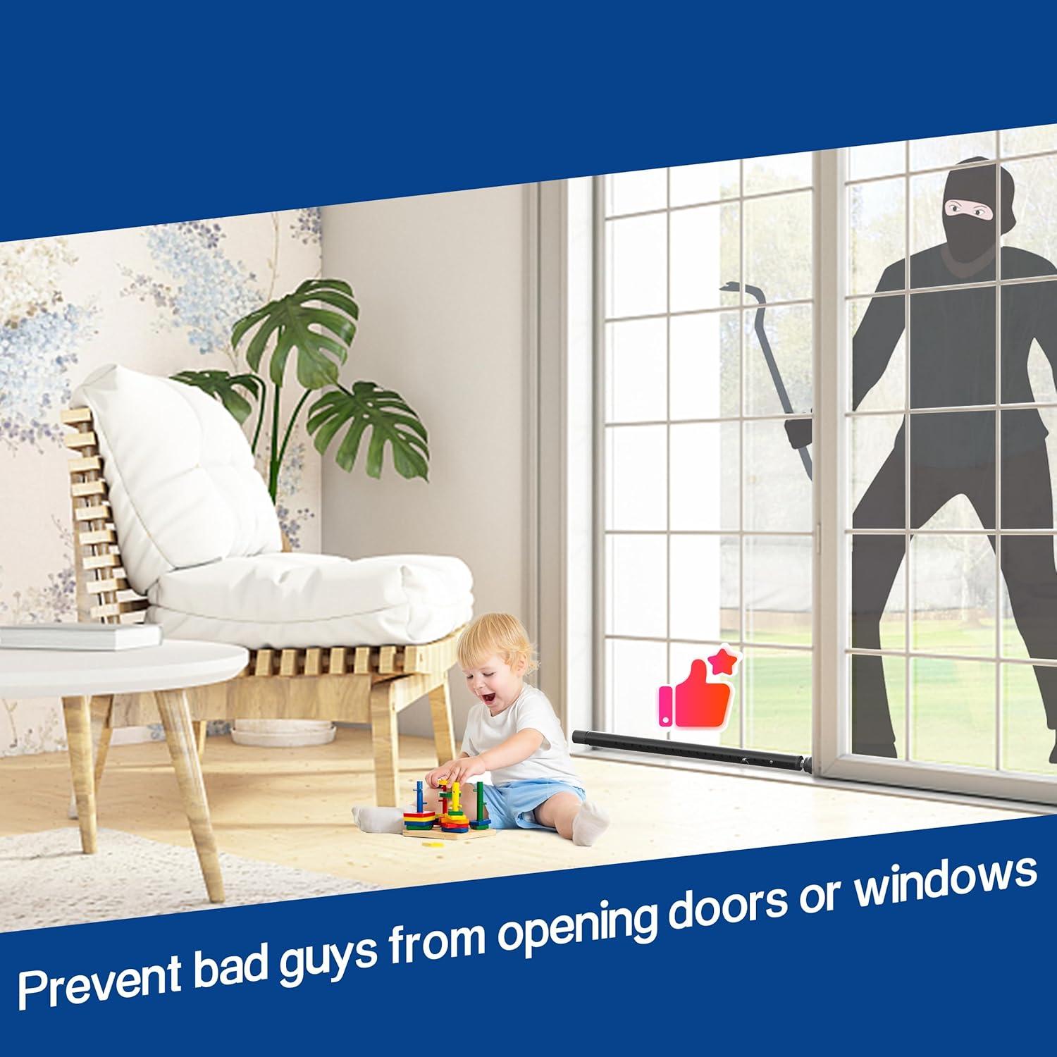 Barra de Seguridad Ajustable para Puertas Corredizas WooFog 43-127 cm - Negro