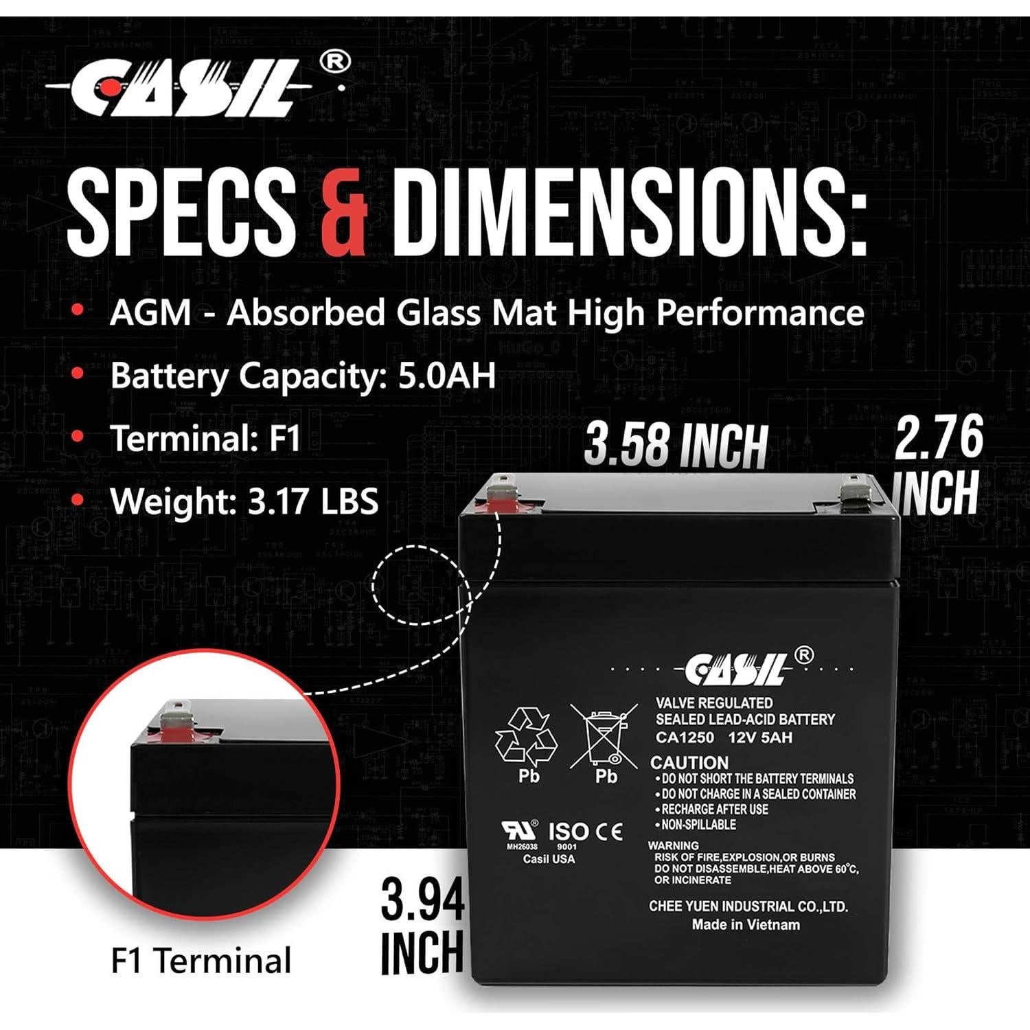 Batería de Alarma 12V 5Ah CA1250 SLA Chee Yuen