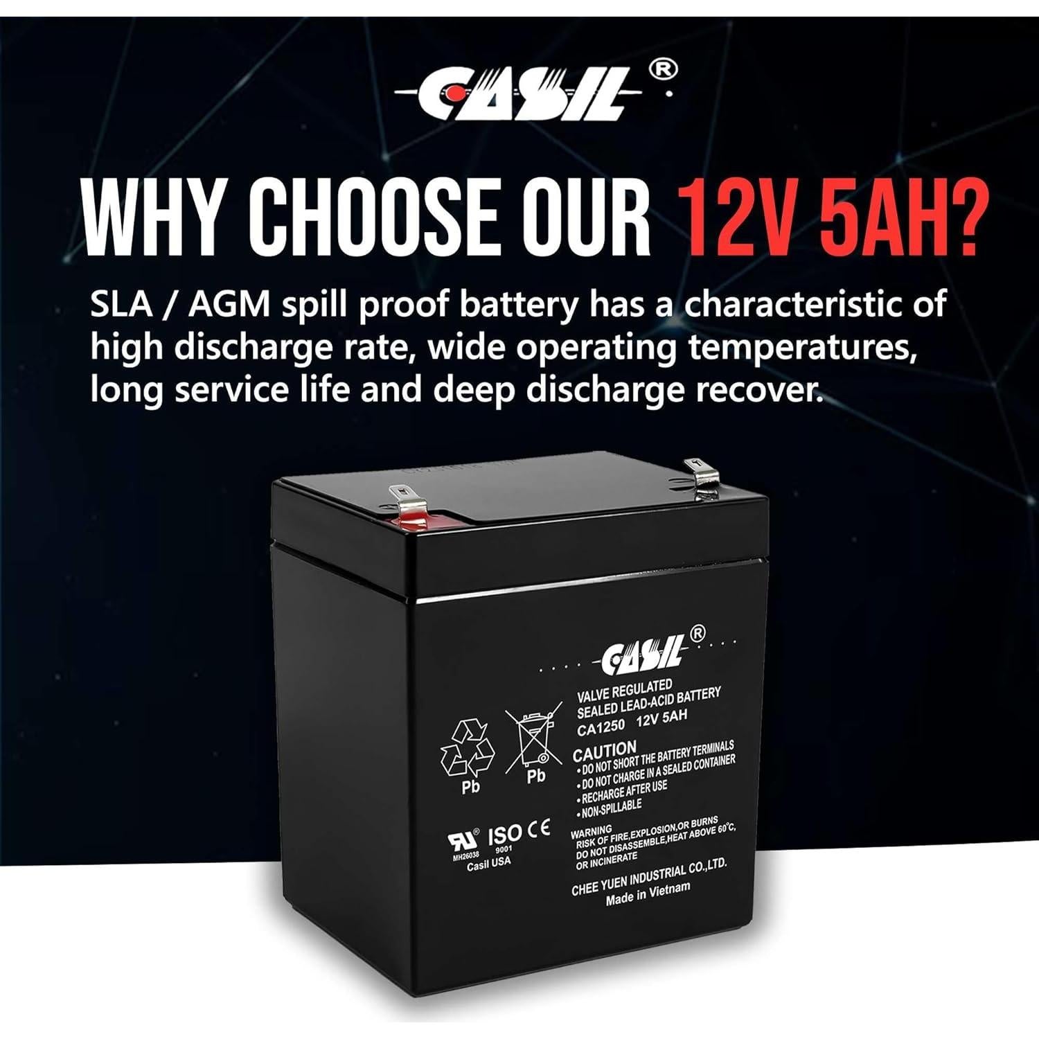 Batería de Alarma 12V 5Ah CA1250 SLA Chee Yuen