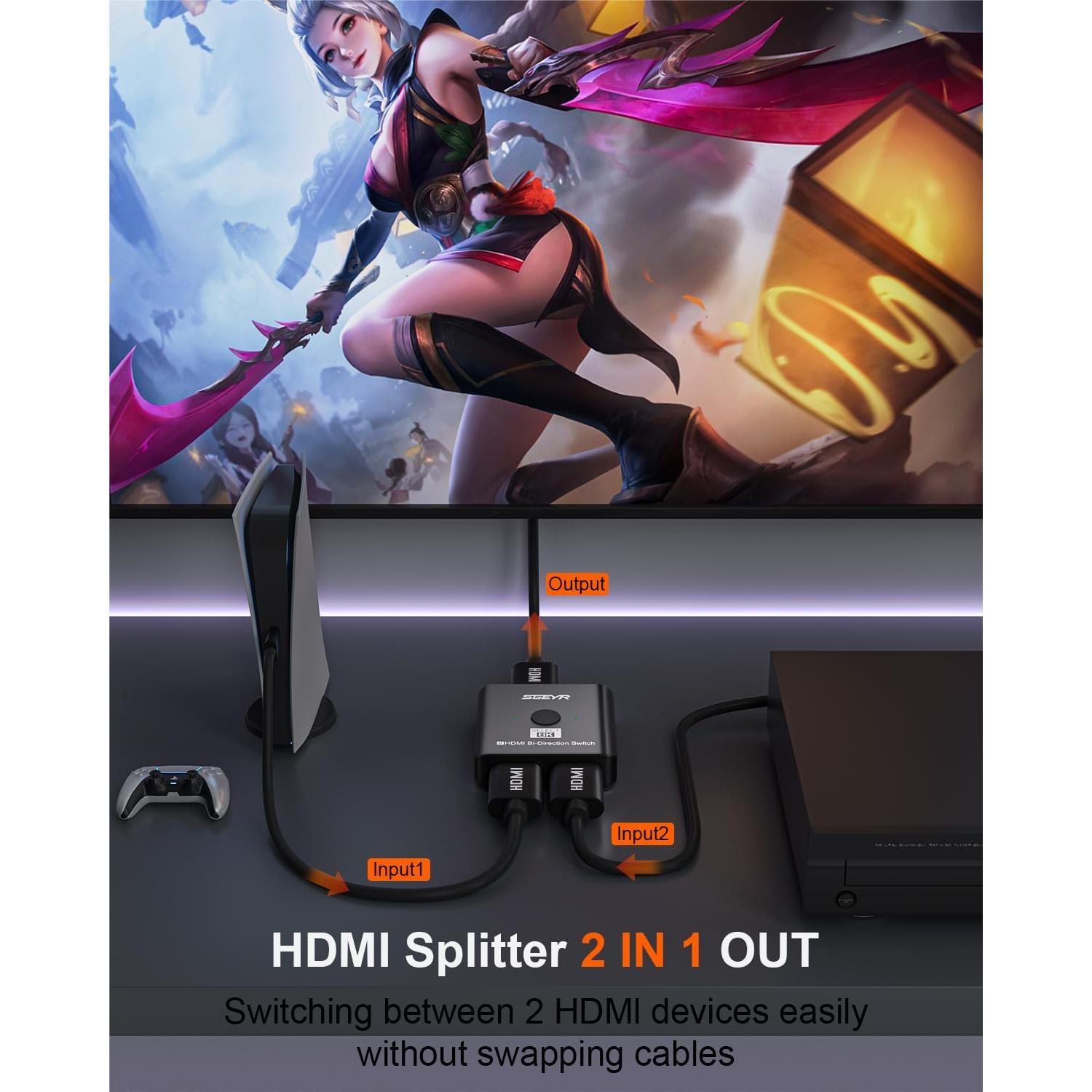 Interruptor HDMI 2.1 SGEYR 8K Bi-Direccional 2 en 1 Ultra HD