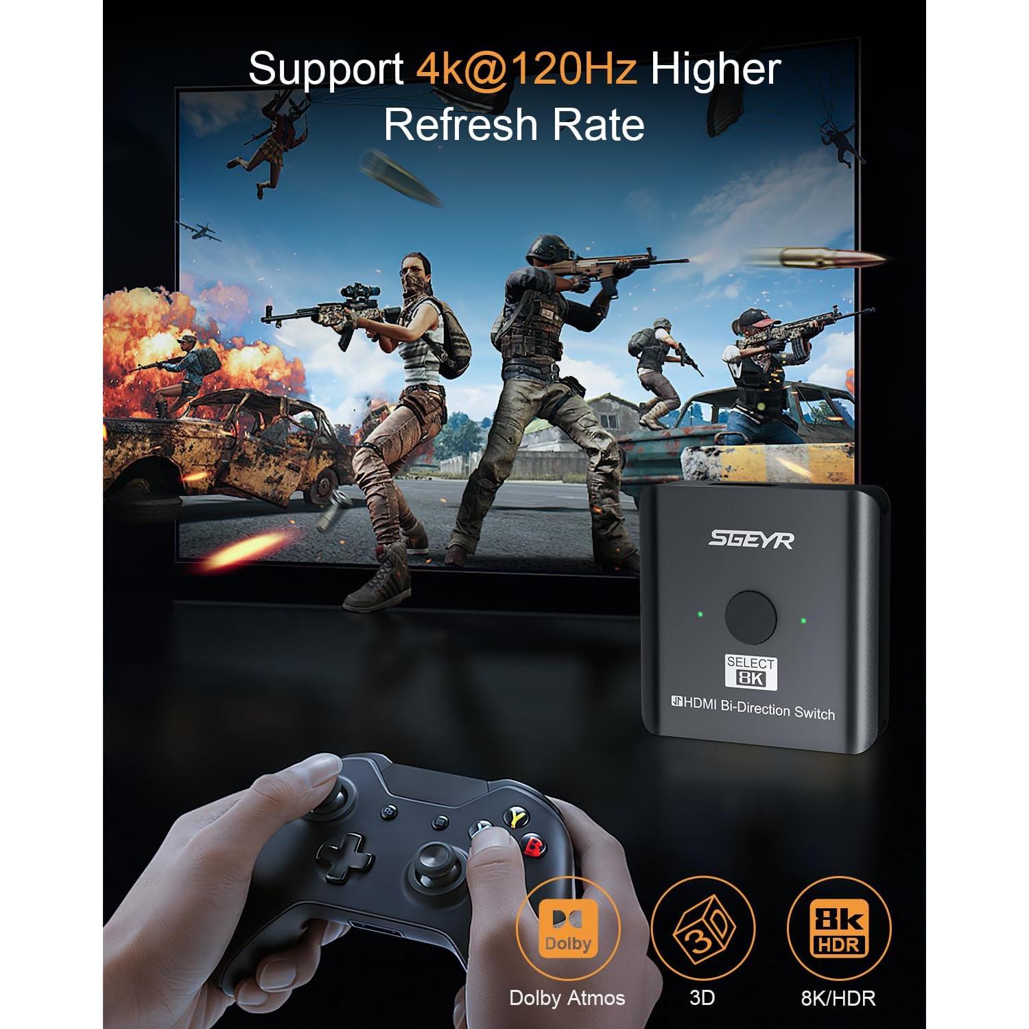 Interruptor HDMI 2.1 SGEYR 8K Bi-Direccional 2 en 1 Ultra HD