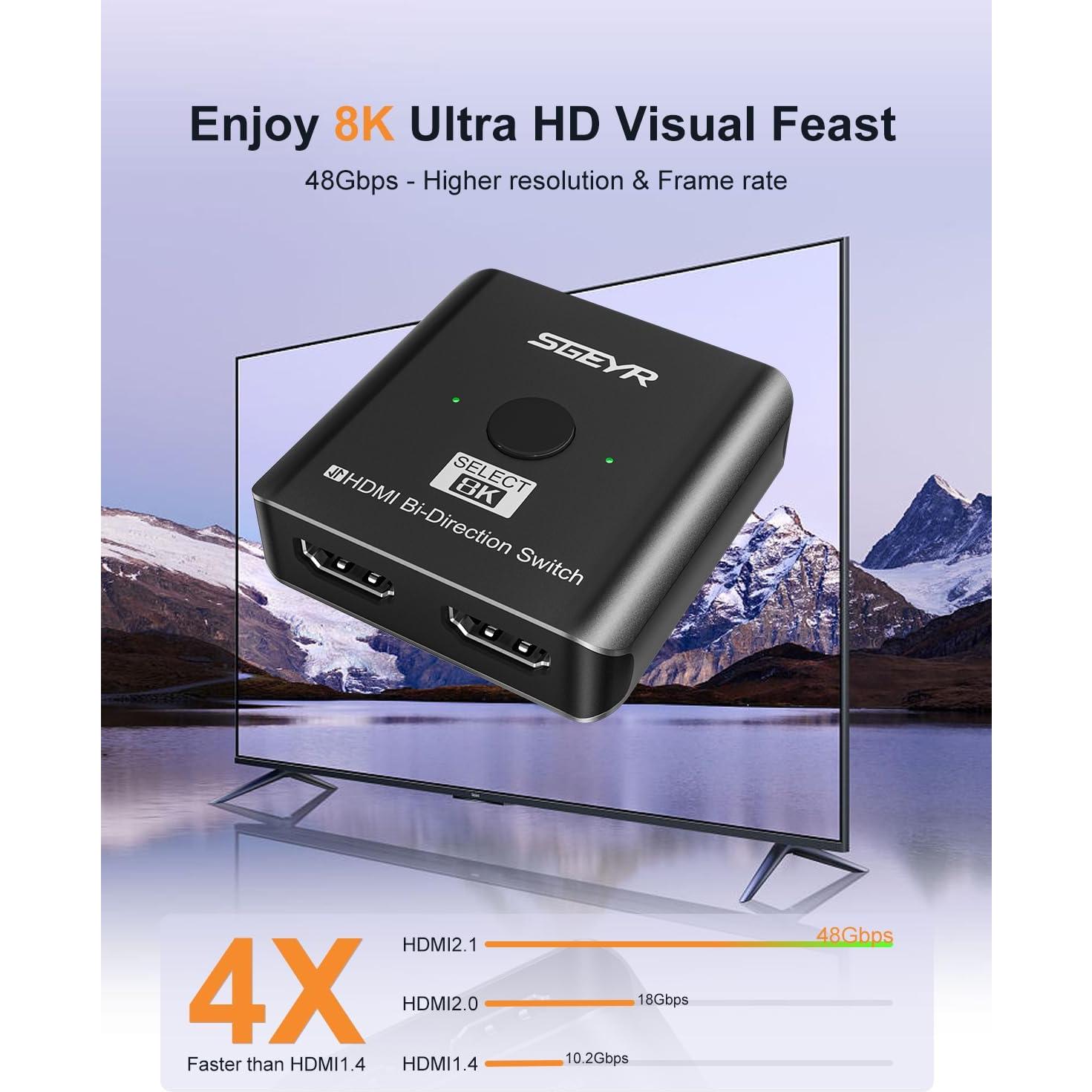 Interruptor HDMI 2.1 SGEYR 8K Bi-Direccional 2 en 1 Ultra HD