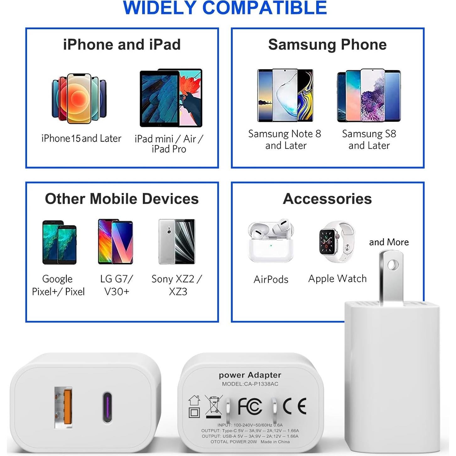 Cargador USB C Doble Puerto iGENJUN 20W Rápido Paquete de 3
