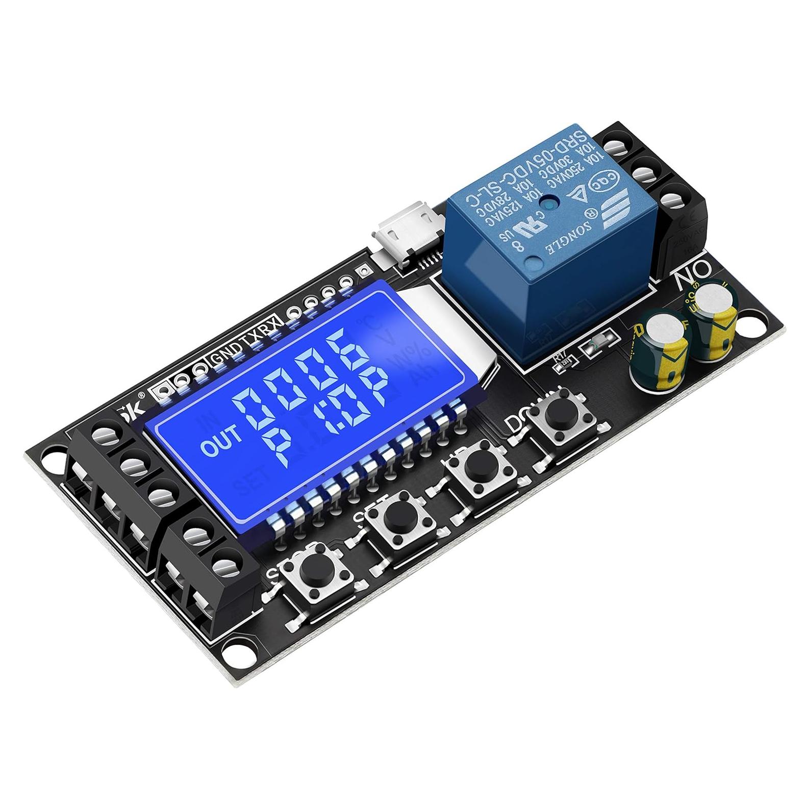 Relé de Retardo de Tiempo DROK 5V/12V/24V Ajustable LCD