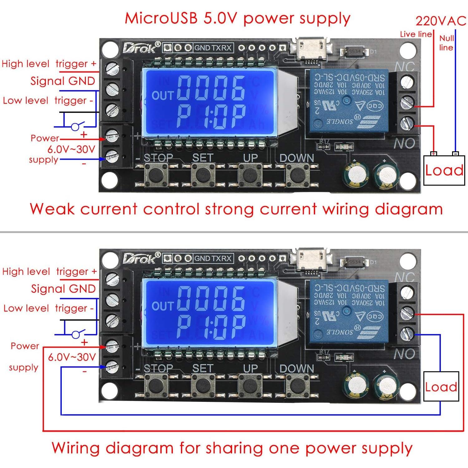 Relé de Retardo de Tiempo DROK 5V/12V/24V Ajustable LCD