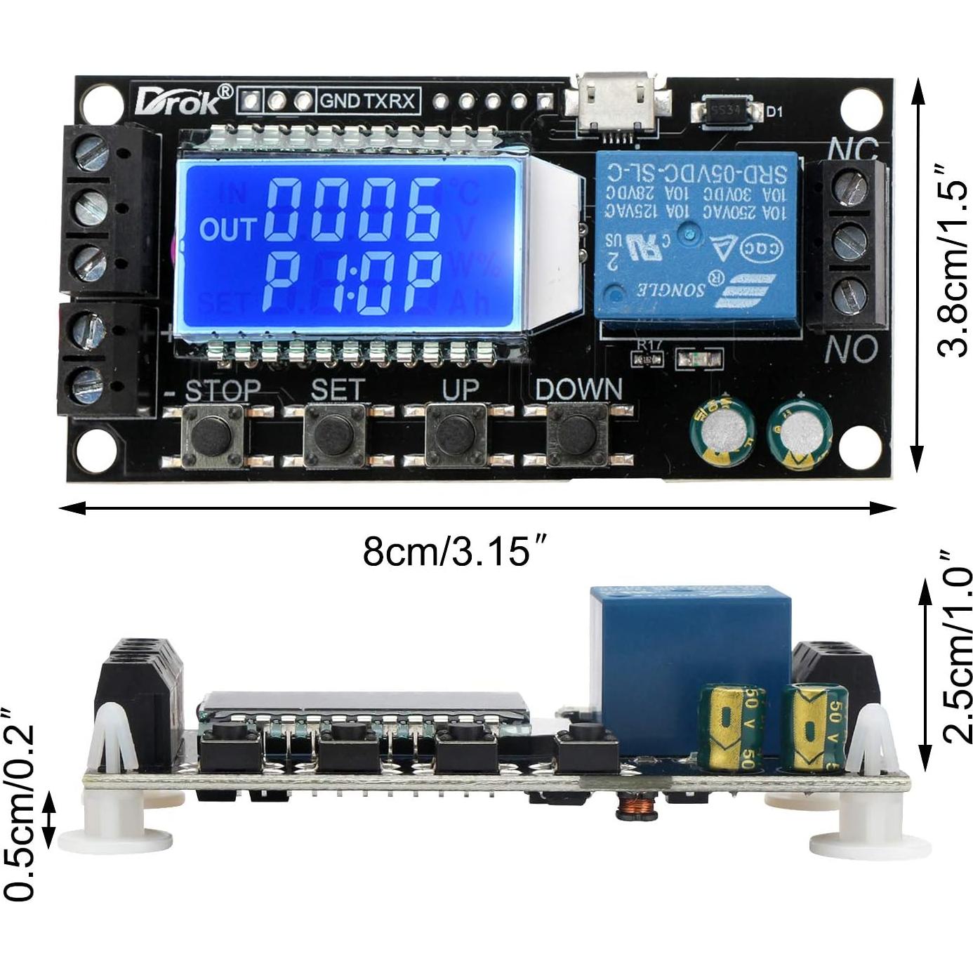 Relé de Retardo de Tiempo DROK 5V/12V/24V Ajustable LCD