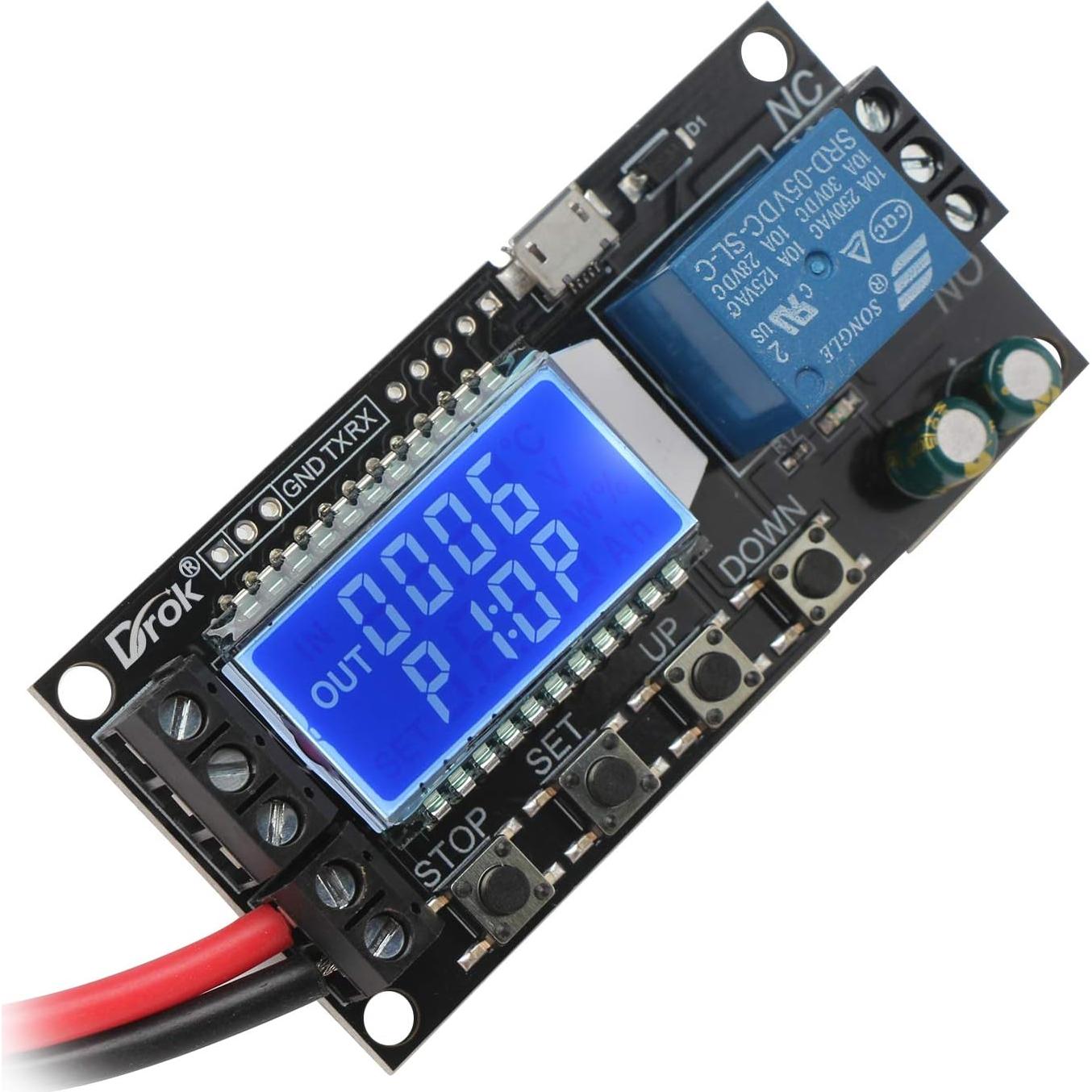 Relé de Retardo de Tiempo DROK 5V/12V/24V Ajustable LCD
