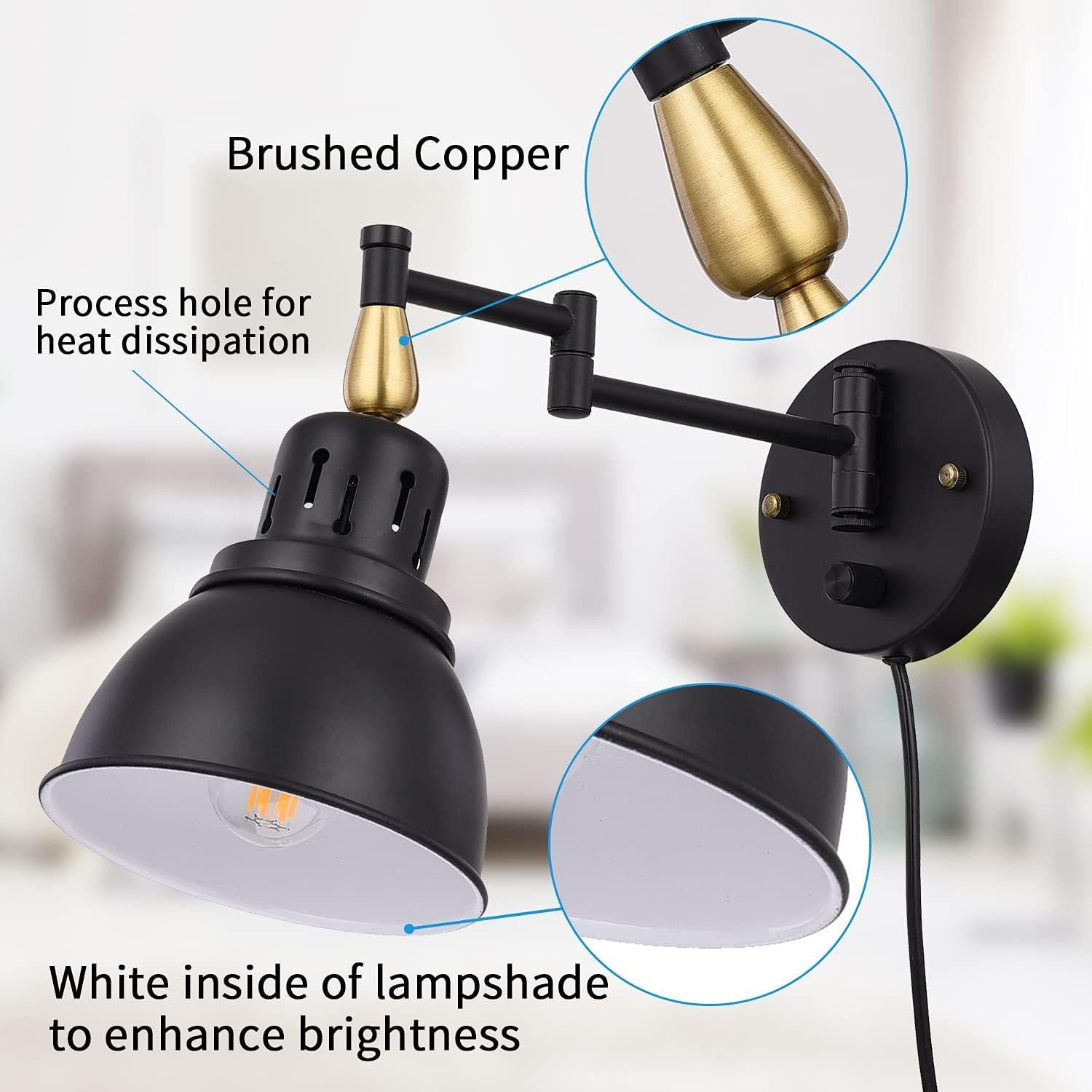 Aplique de Pared Regulable TRLIFE Industrial E26 60W Negro