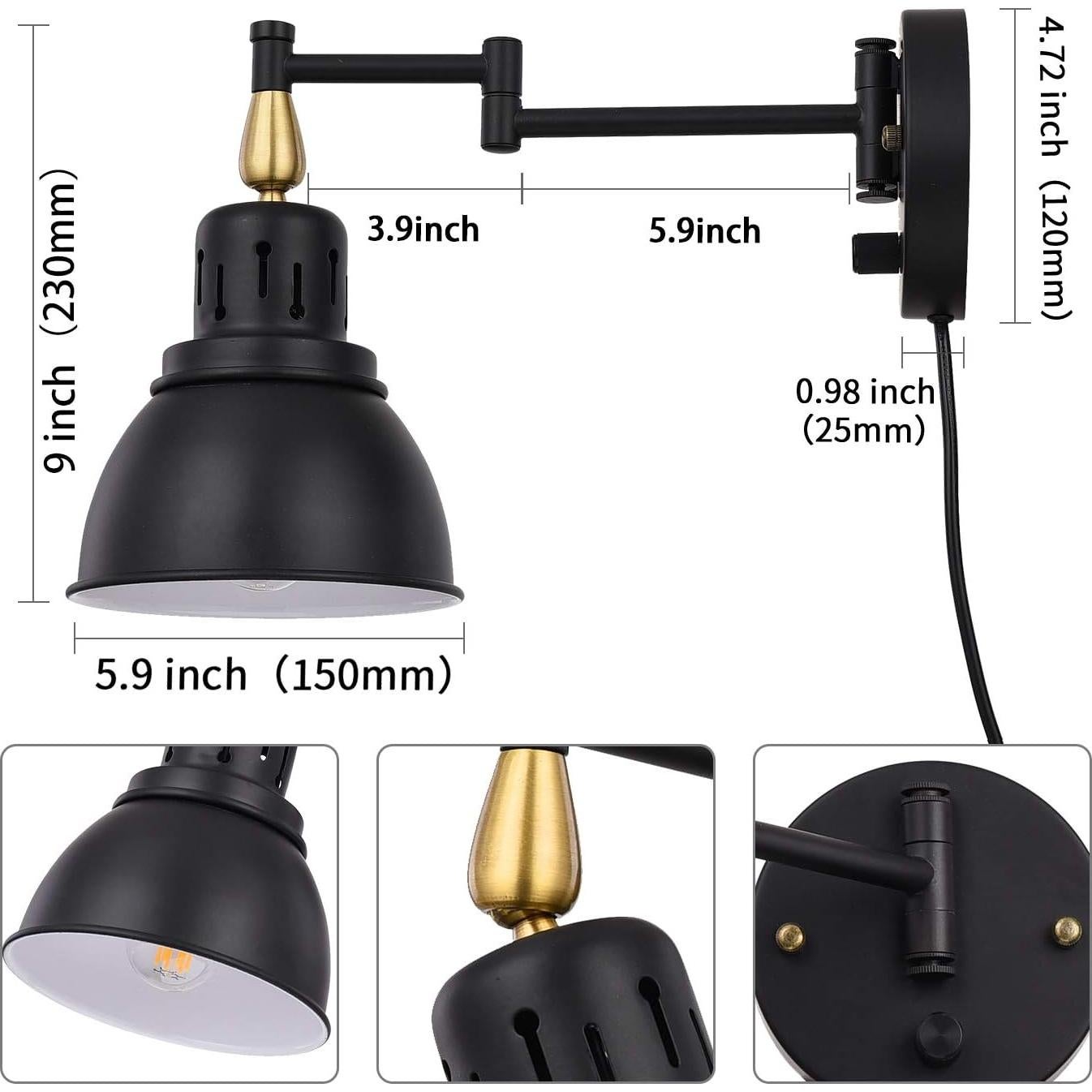 Aplique de Pared Regulable TRLIFE Industrial E26 60W Negro