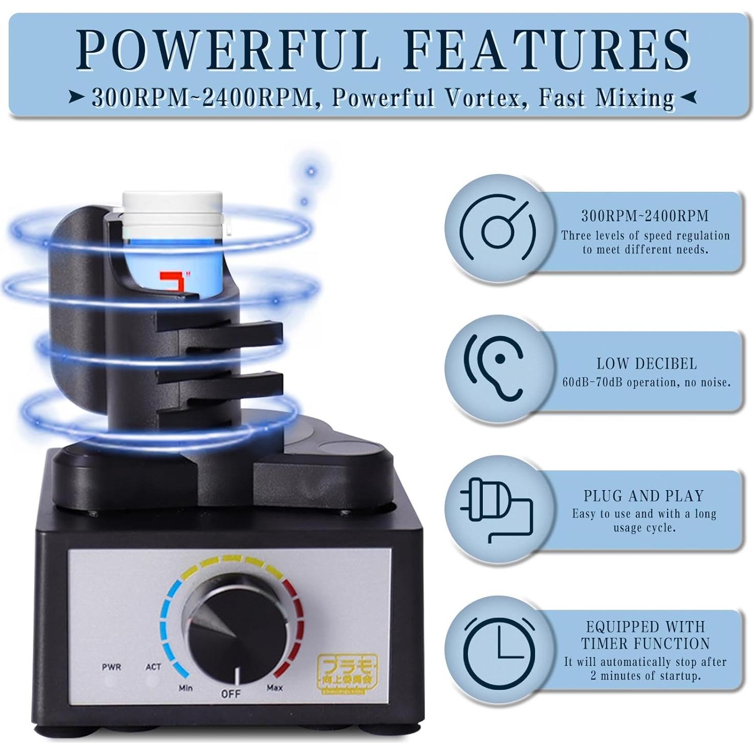 Mini Mezclador Vortex YTQHERQR, Sin Manos, 300-2400rpm, 10-100ml