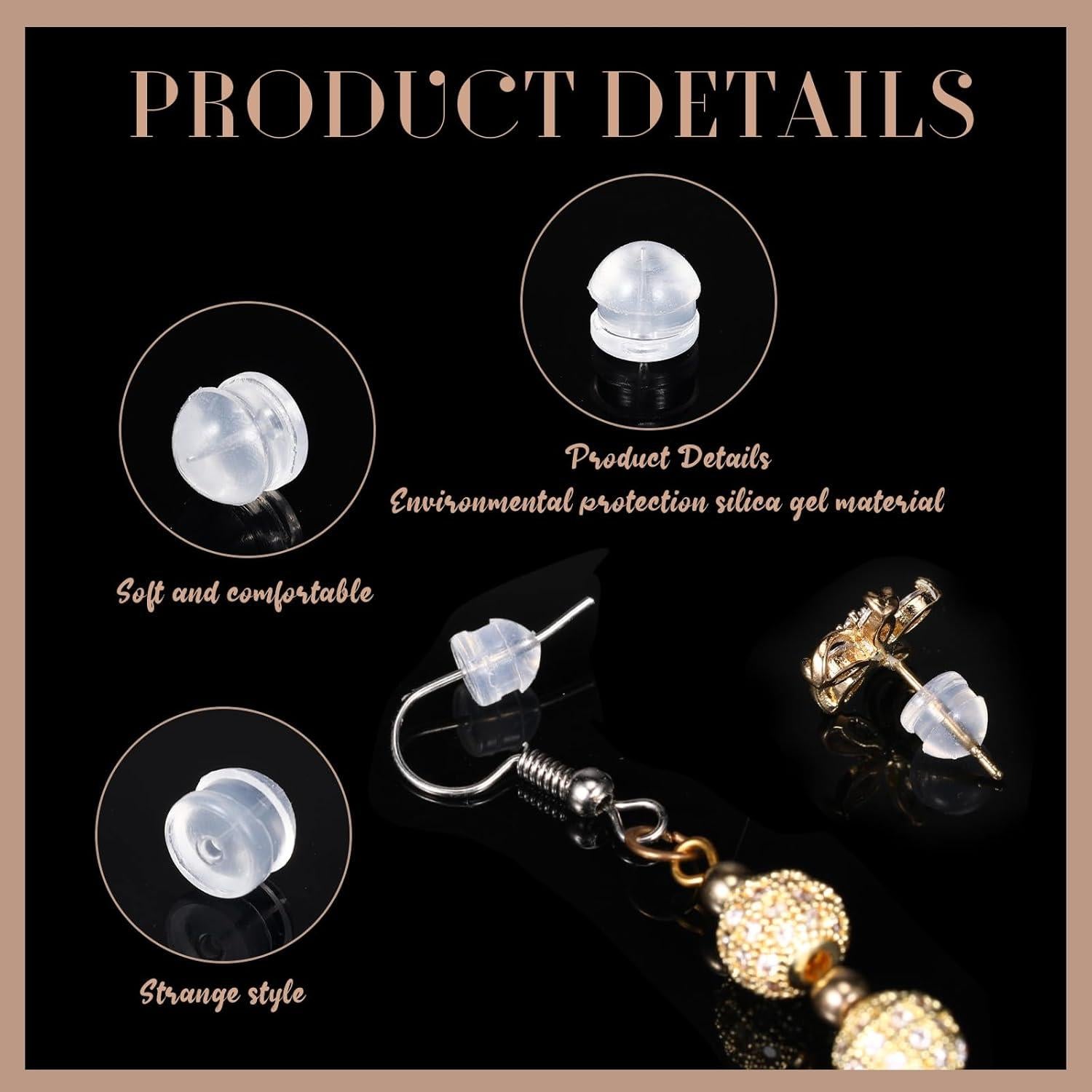 Respaldos de Aretes Hicarer 100 Piezas Silicona Transparente