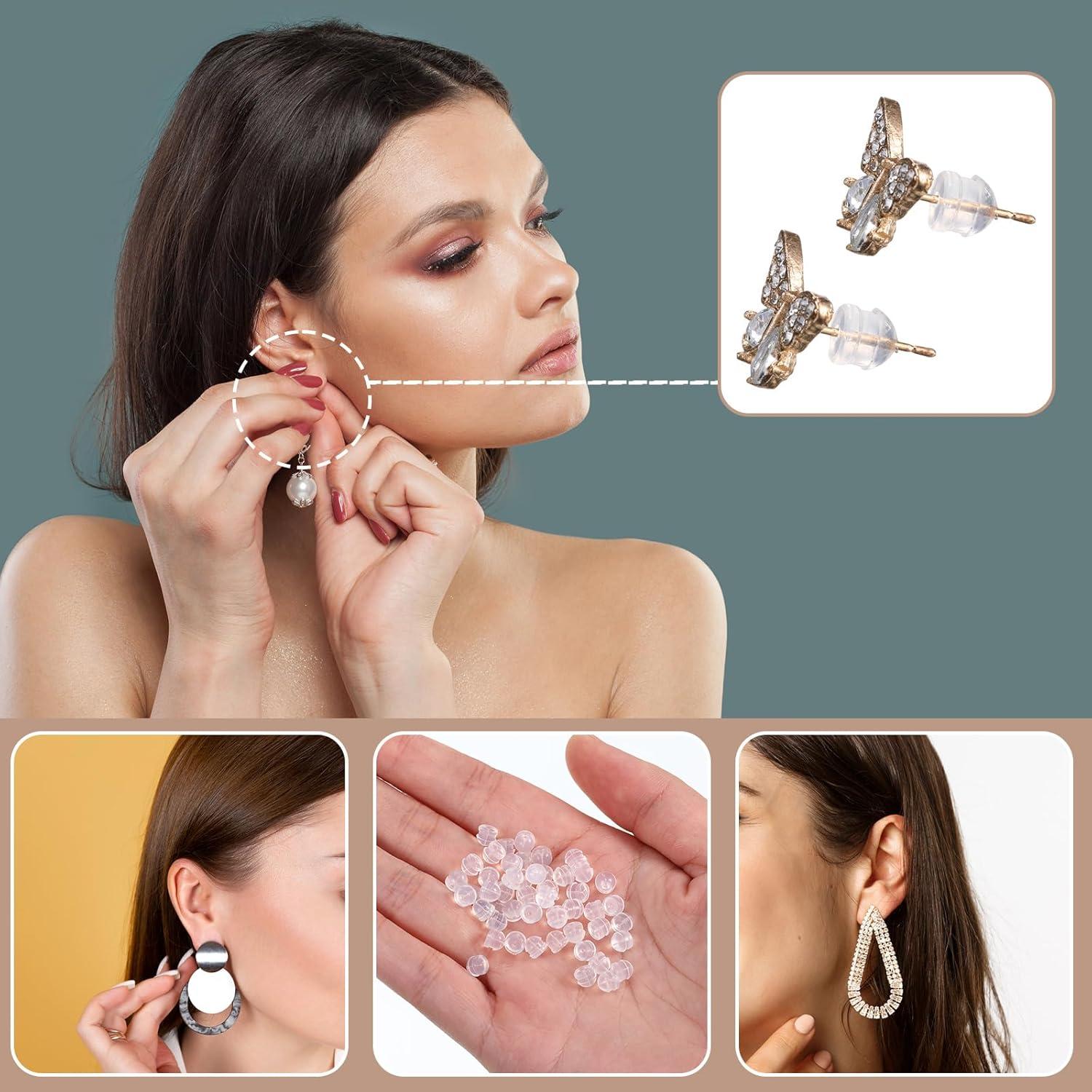 Respaldos de Aretes Hicarer 100 Piezas Silicona Transparente
