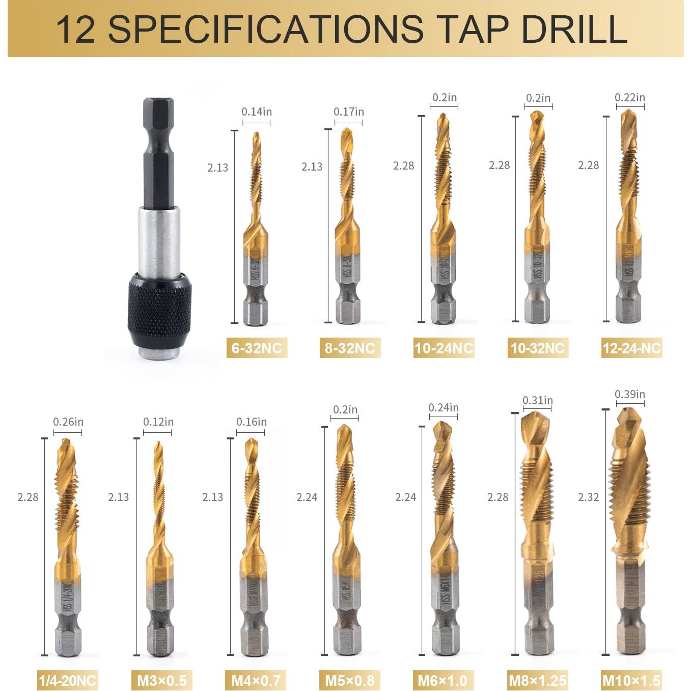 Juego de Brocas y Machos de Titanio HIDOTOL 13 Piezas