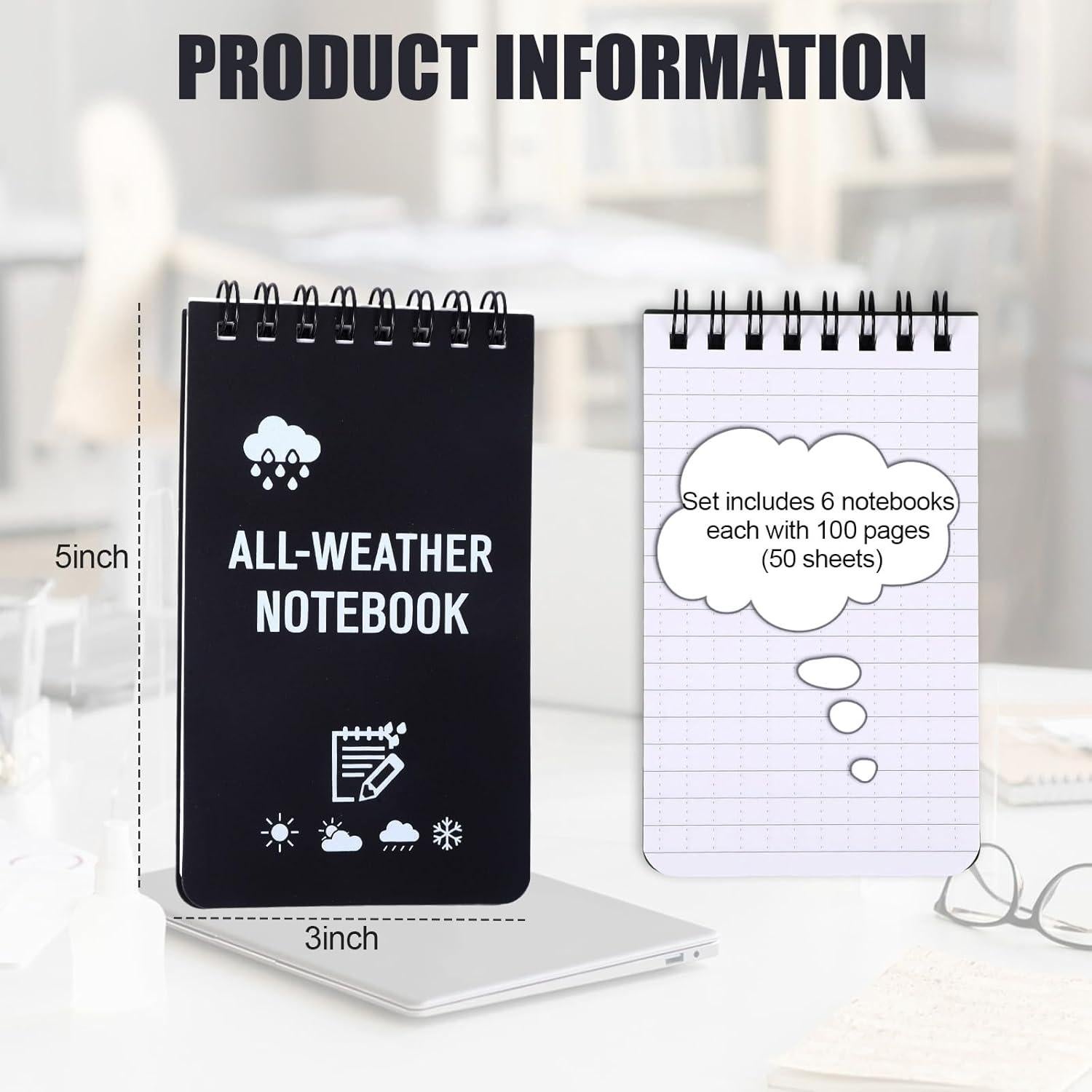 Paquete de 6 Bloc de Notas Impermeables Qiuruoo 7.6x12.7 cm