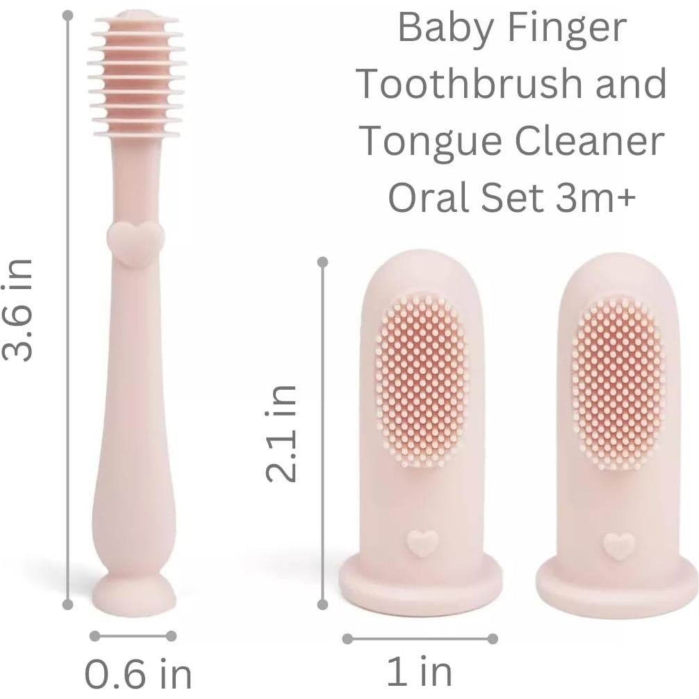 Conjunto de Cuidado Oral Ali+Oli Bebé Rosa - 2 Cepillos Dedo y Limpiador