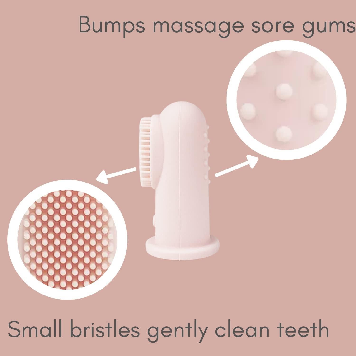 Conjunto de Cuidado Oral Ali+Oli Bebé Rosa - 2 Cepillos Dedo y Limpiador