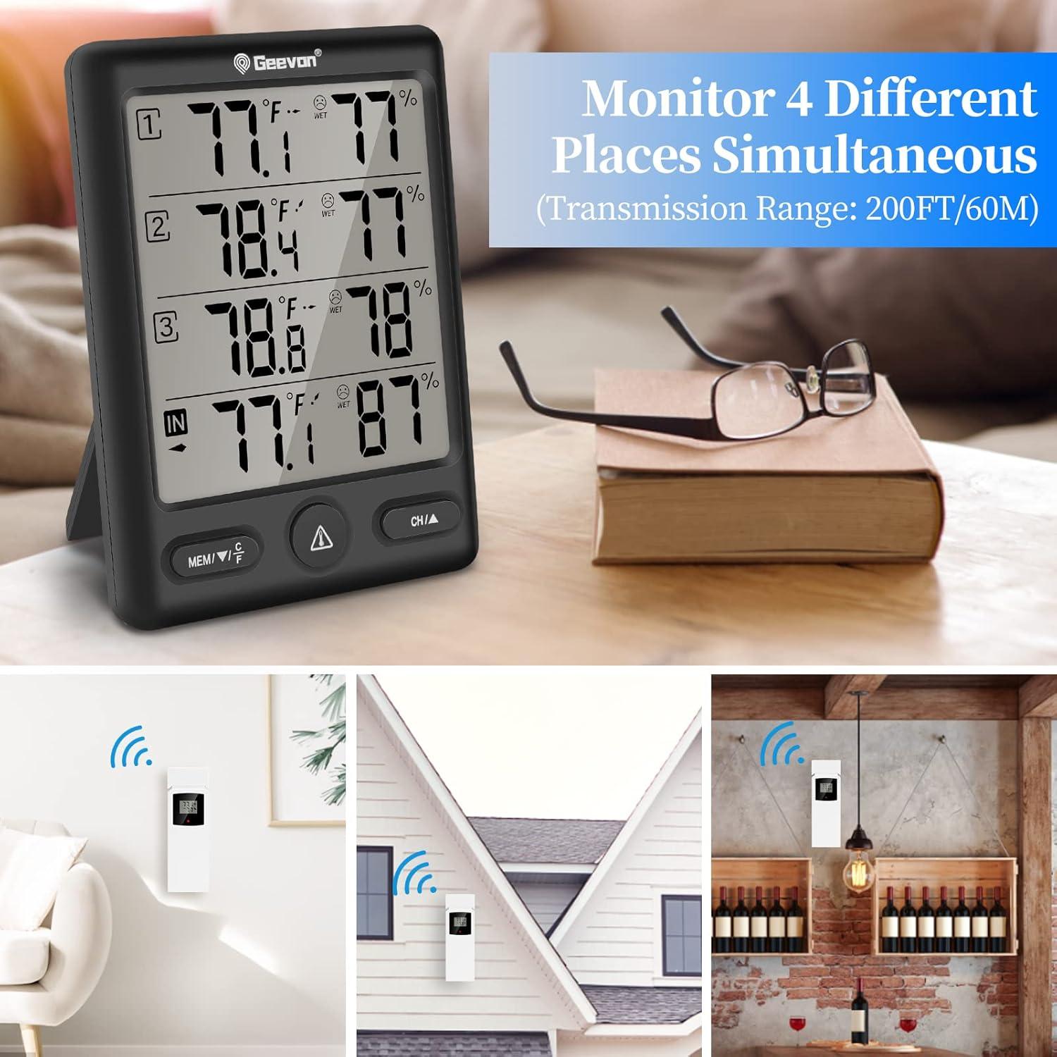 Termómetro Digital Inalámbrico Geevon con 3 Sensores - Interior/Exterior