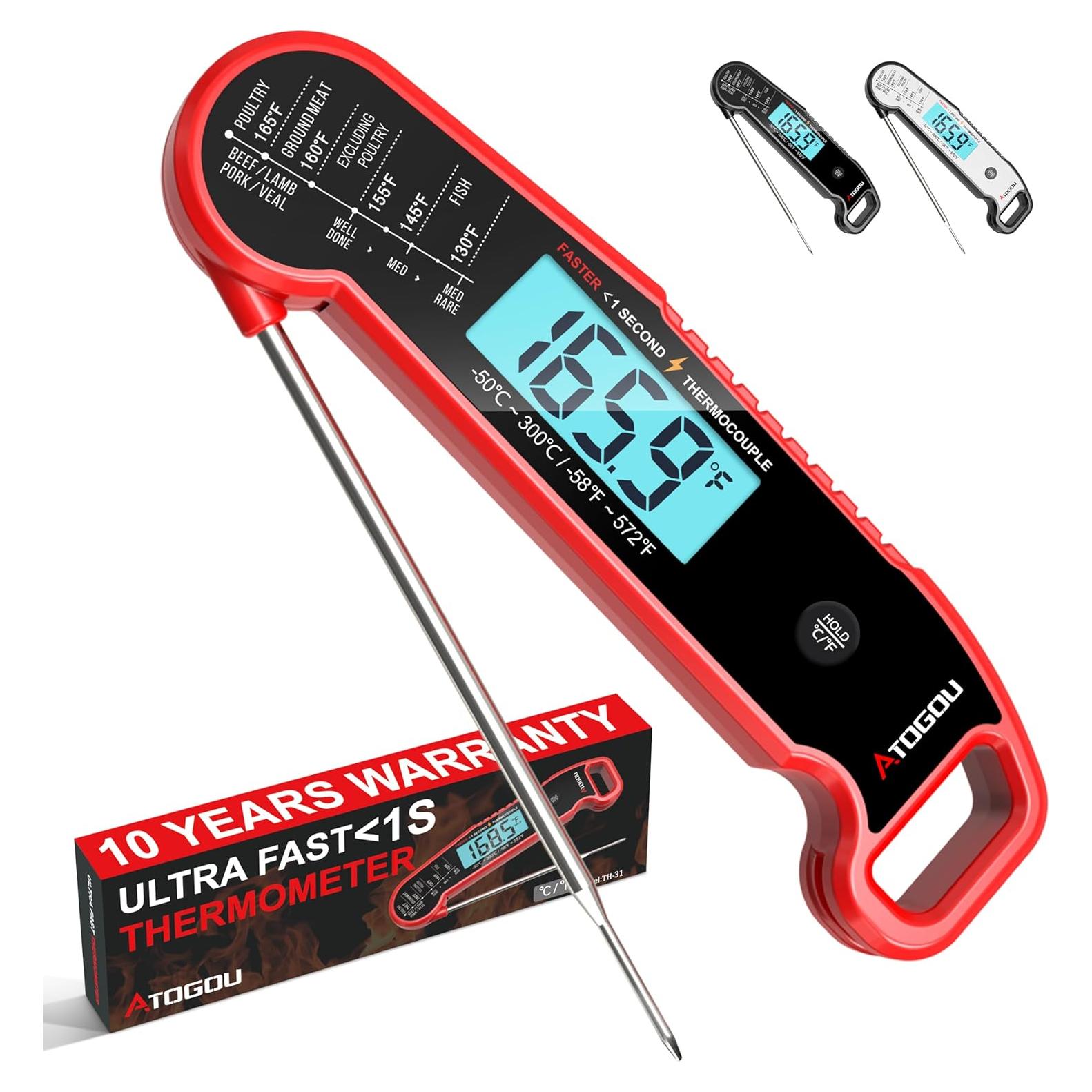 Termómetro Digital de Alimentos ATOGOU Rojo, Precisión ±0.3°C