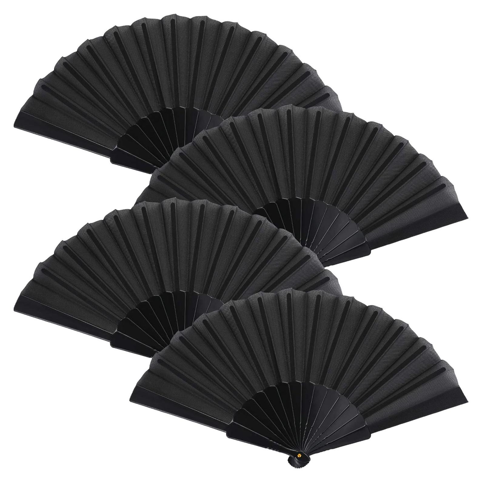 Abanicos Plegables de Mano Blulu - 4 Piezas Chinos Negros