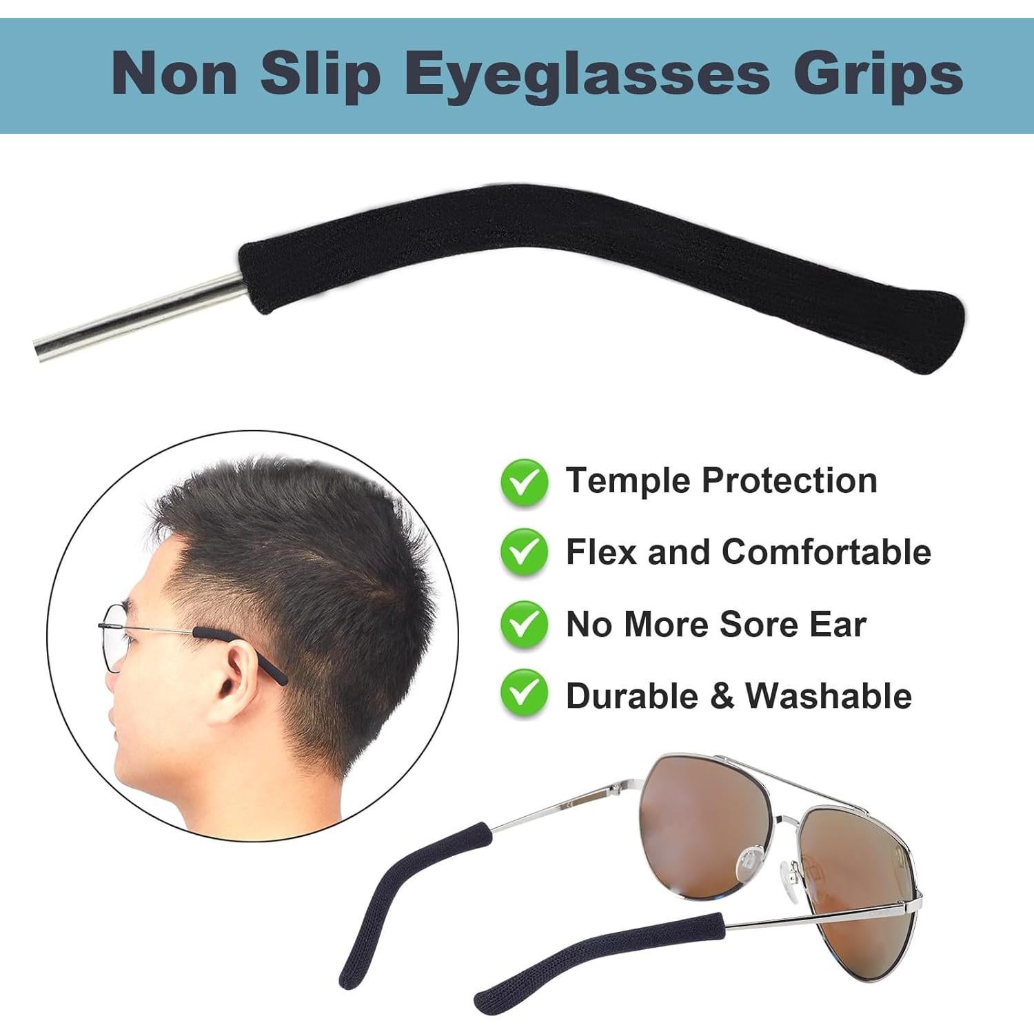 Cojines para orejas de gafas Omnful, 5 pares negros, algodón suave