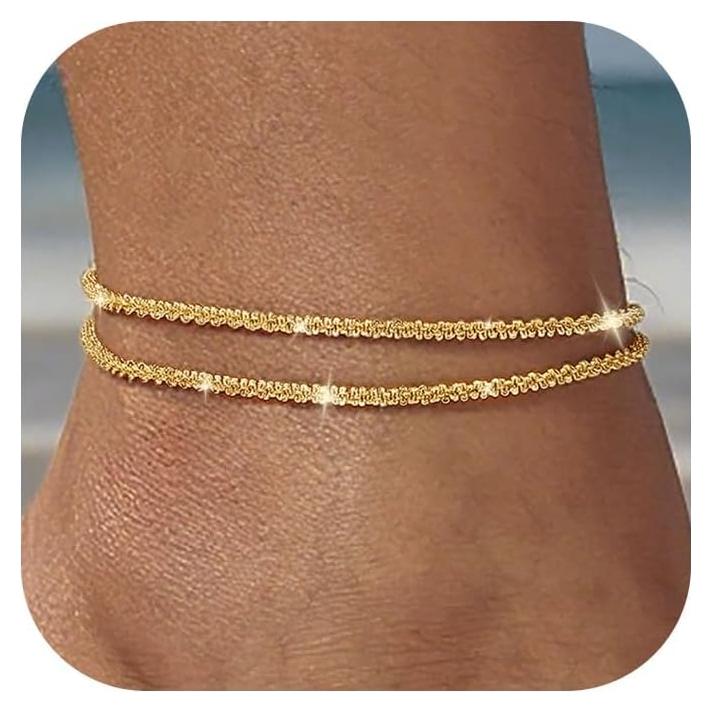 Pulsera de Tobillo Tewiky de Plata Esterlina Ajustable Dorada
