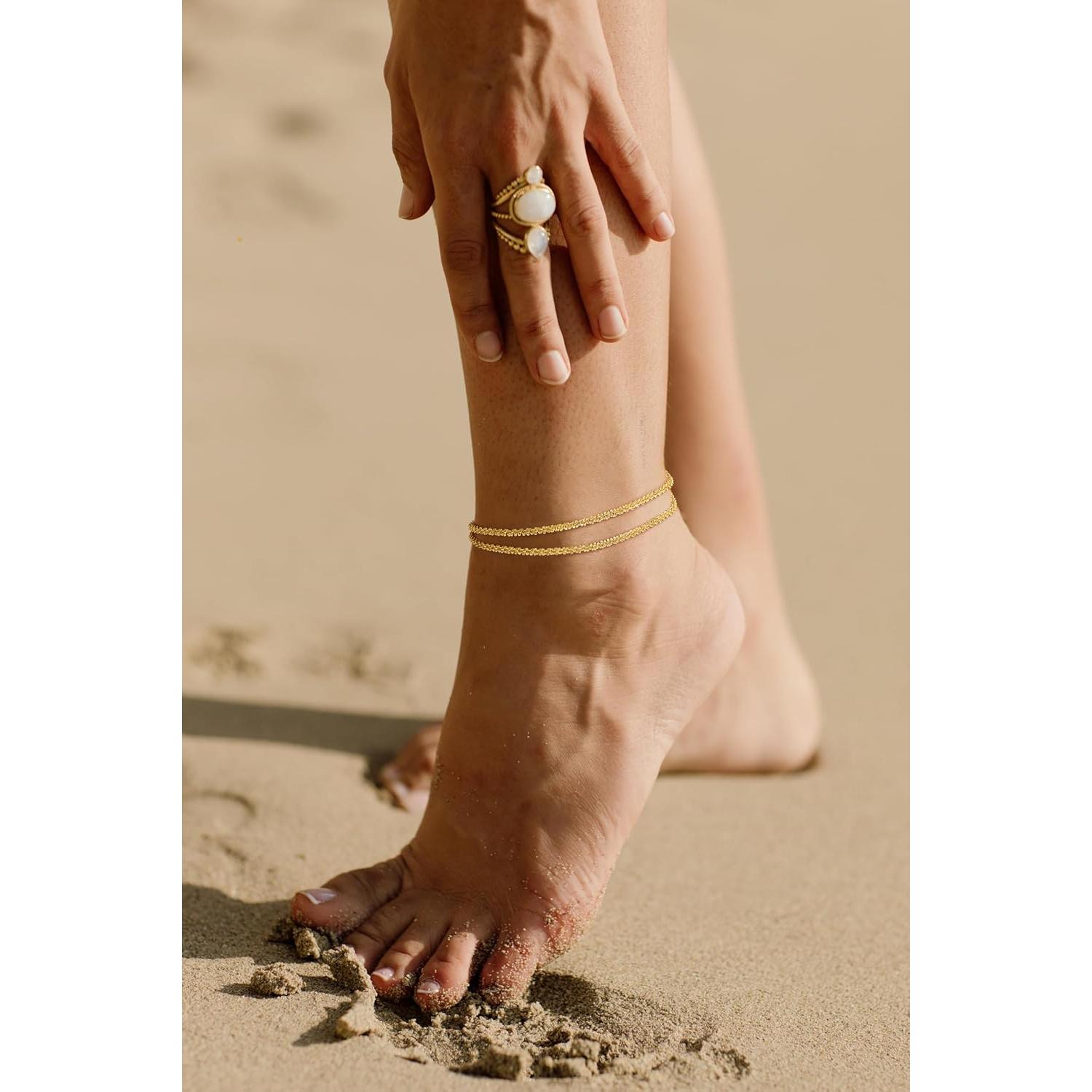 Pulsera de Tobillo Tewiky de Plata Esterlina Ajustable Dorada