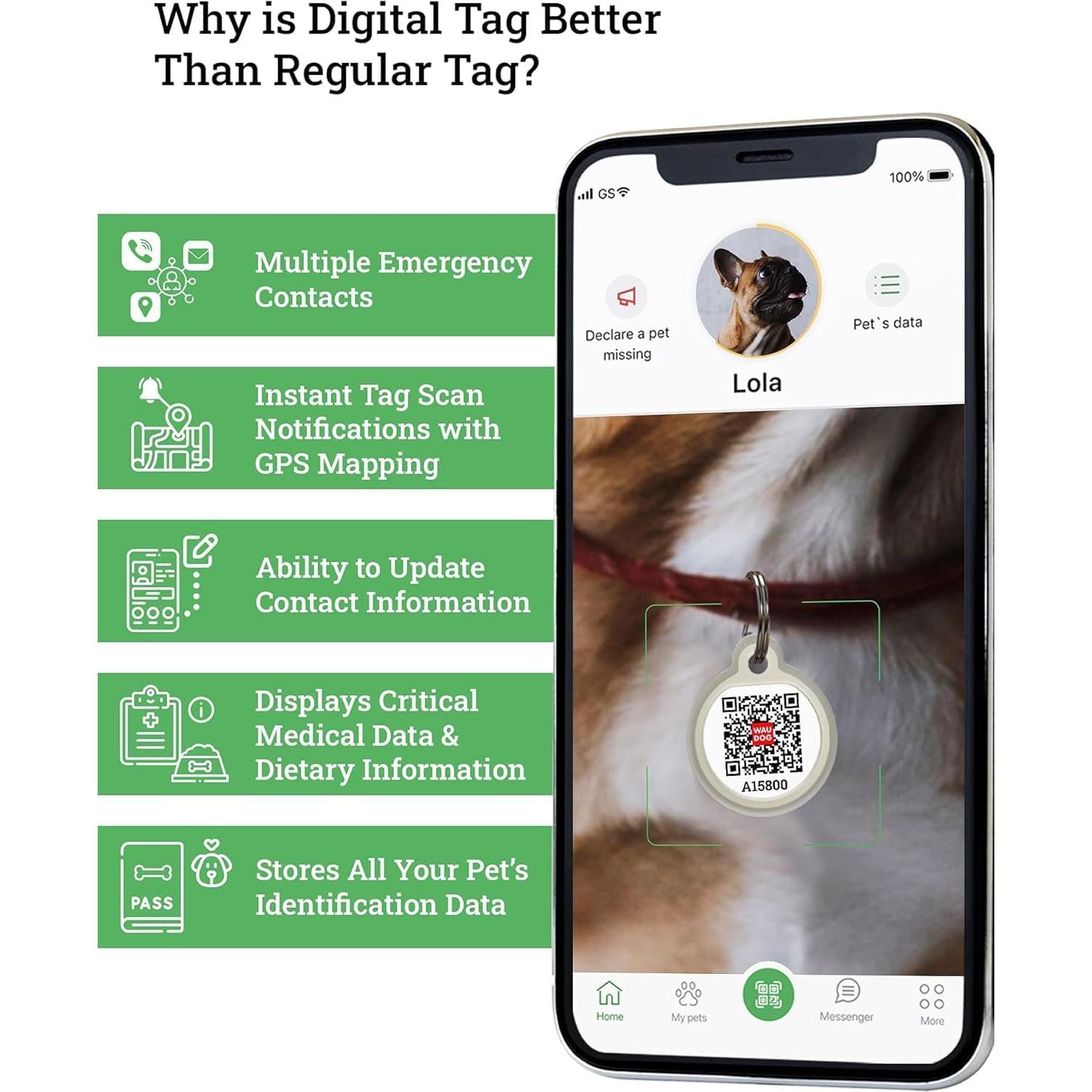 Etiqueta de Identificación QR para Perros WAUDOG Grande Nasa