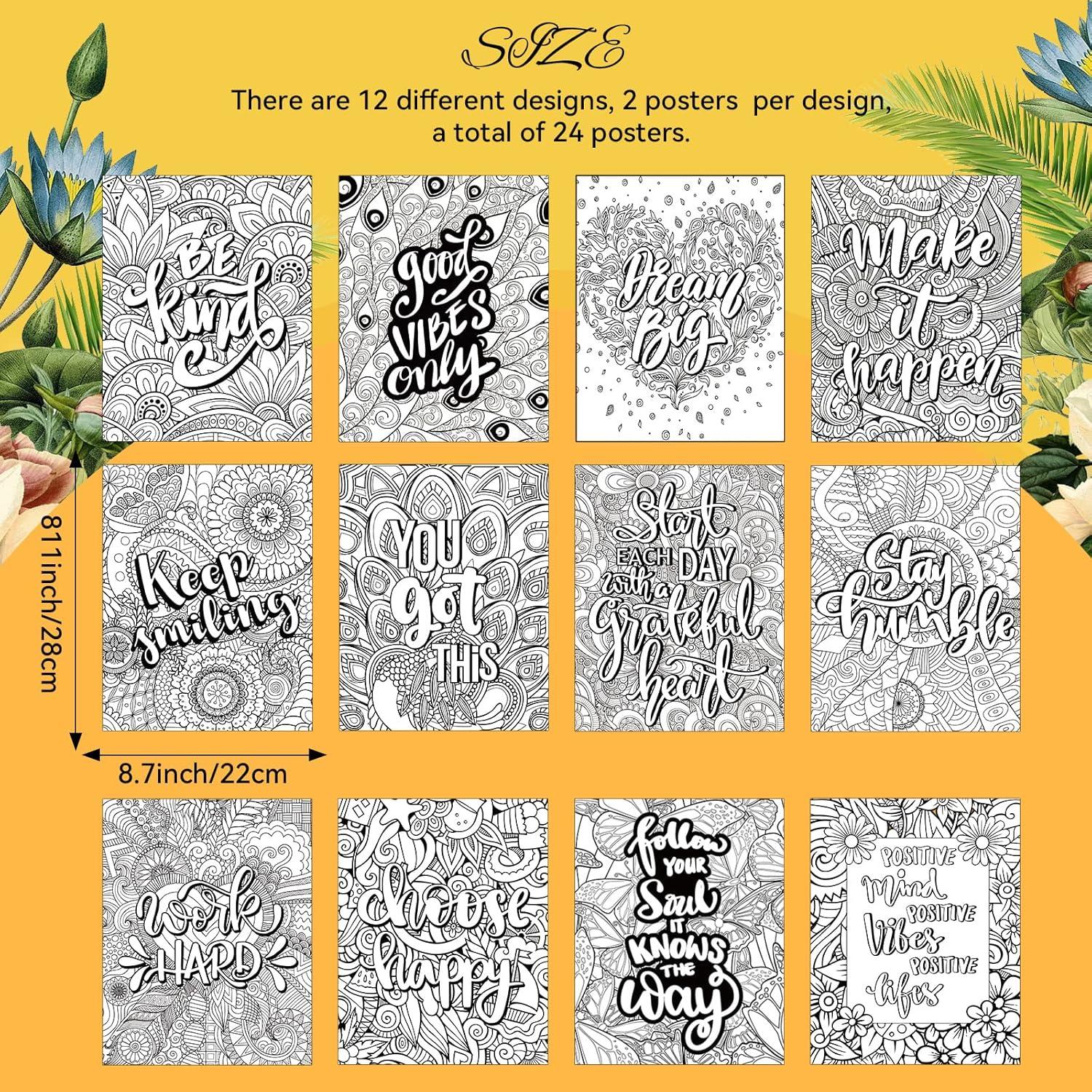 Pósteres de Colorear Mandala ZOIIWA 24 Hojas Inspiracionales