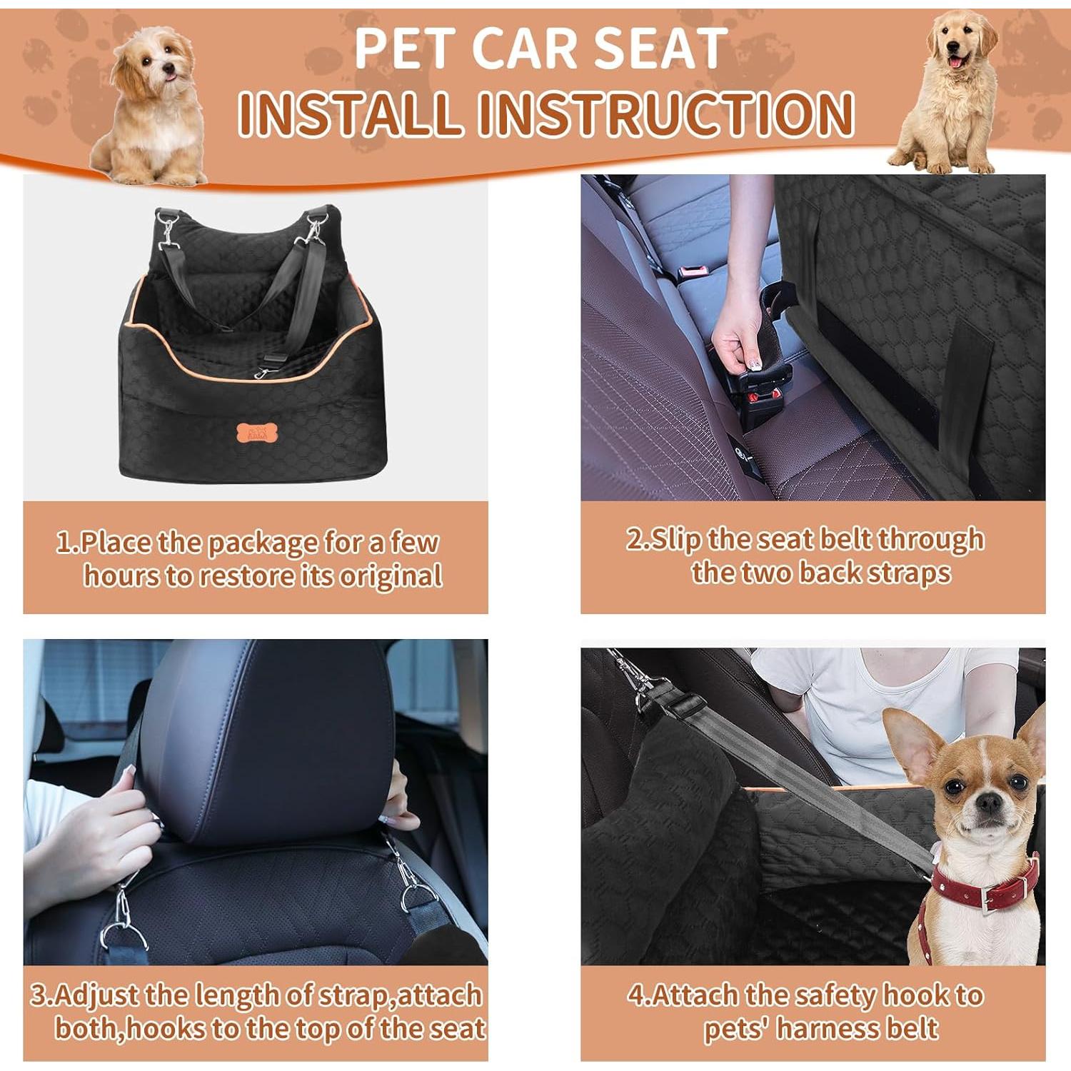 Asiento de Coche para Perros EUHAMS - Espuma Viscoelástica 48.77x44.96cm