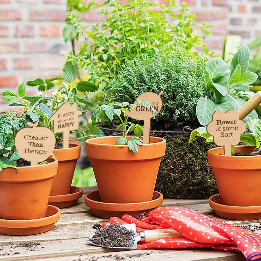 15 Etiquetas de Plantas de Madera GOMAKERER - 15 Estilos Divertidos