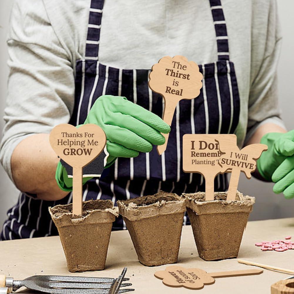 15 Etiquetas de Plantas de Madera GOMAKERER - 15 Estilos Divertidos