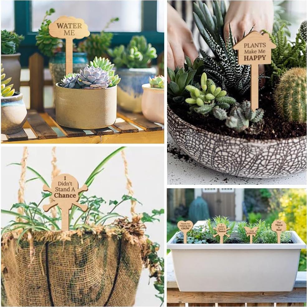 15 Etiquetas de Plantas de Madera GOMAKERER - 15 Estilos Divertidos