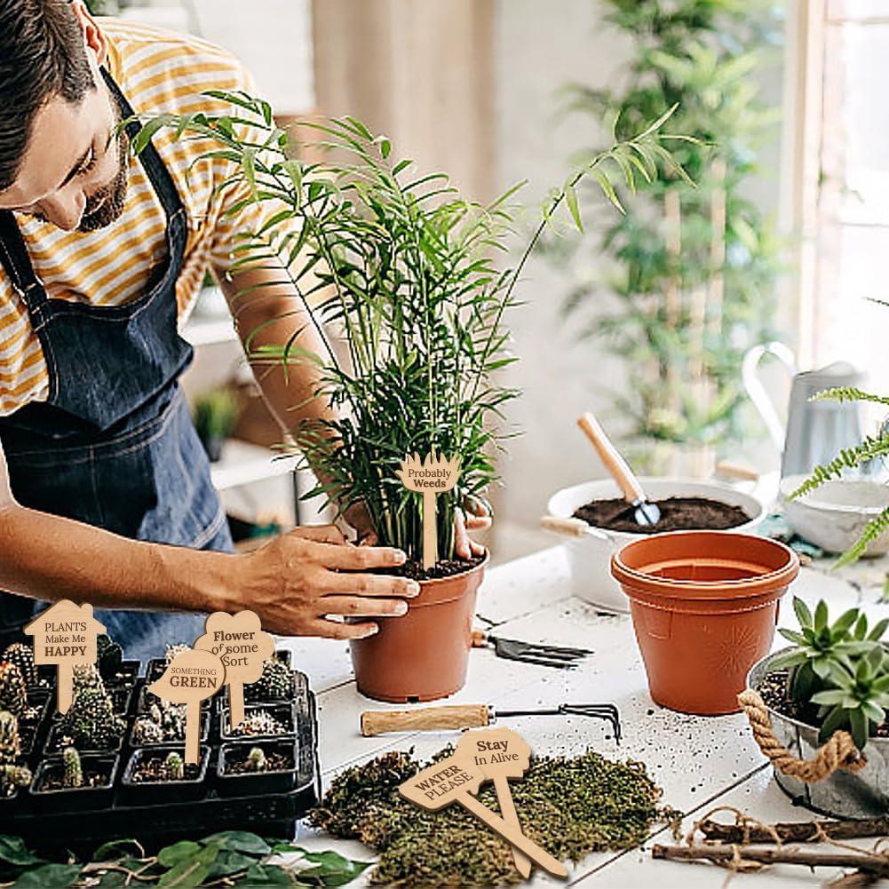 15 Etiquetas de Plantas de Madera GOMAKERER - 15 Estilos Divertidos