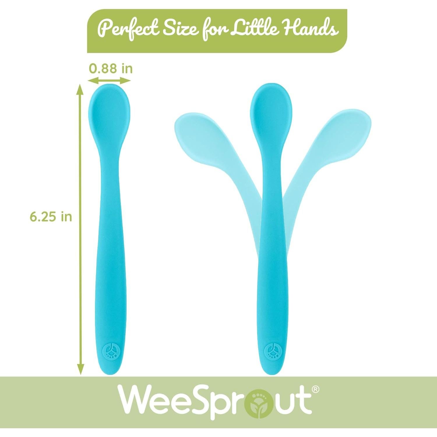 Cucharas de Silicona WeeSprout para Bebés - Set de 3 Flexibles