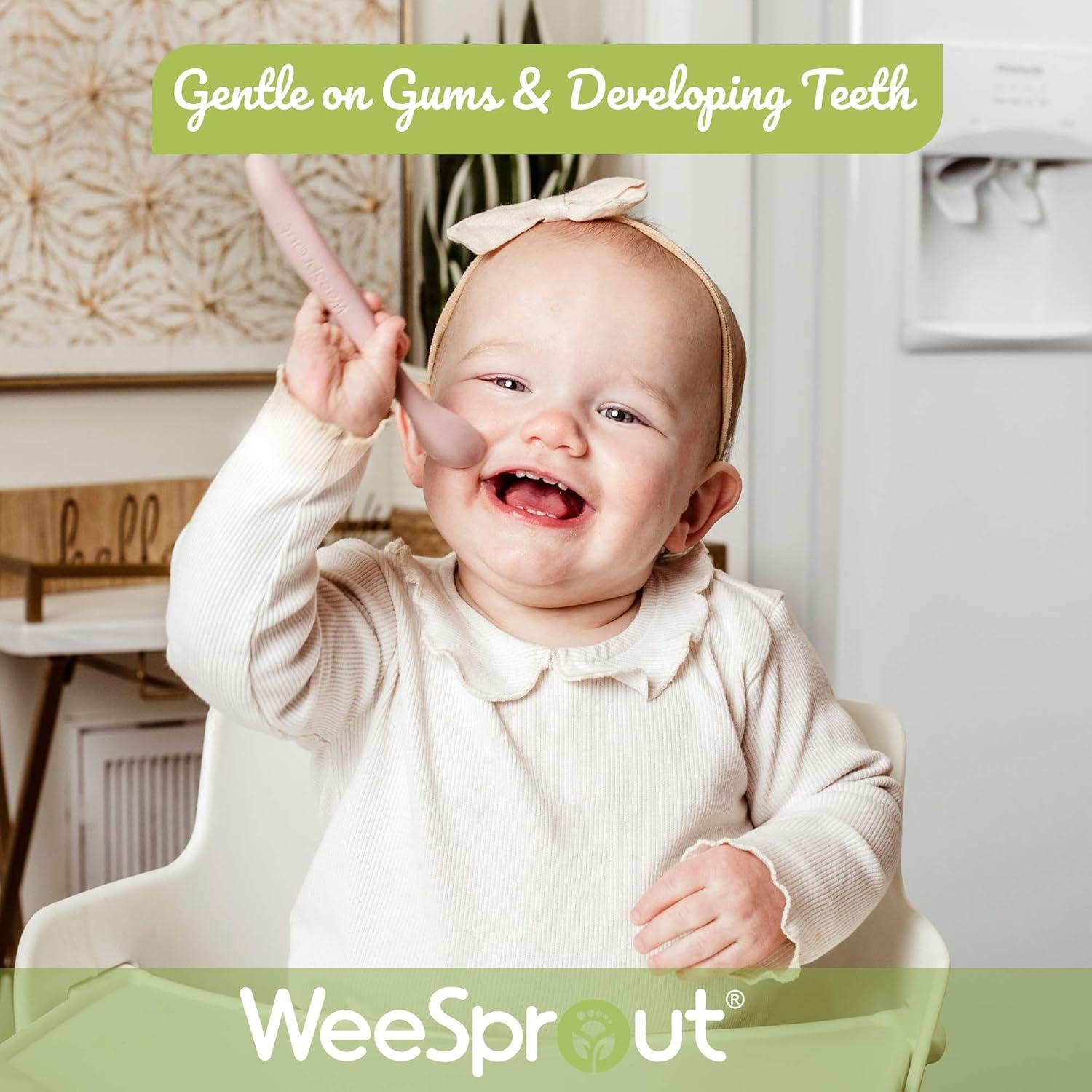 Cucharas de Silicona WeeSprout para Bebés - Set de 3 Flexibles