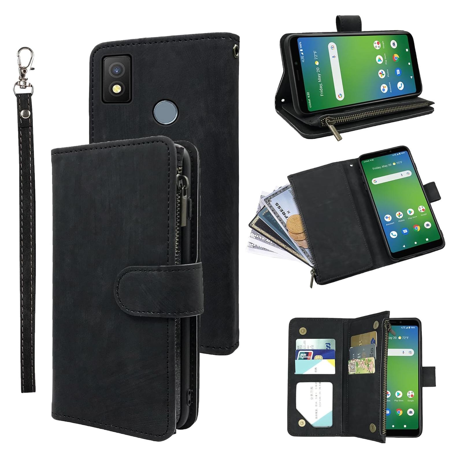 Funda de billetera Dibosom para Cricket Icon 4, cuero negro