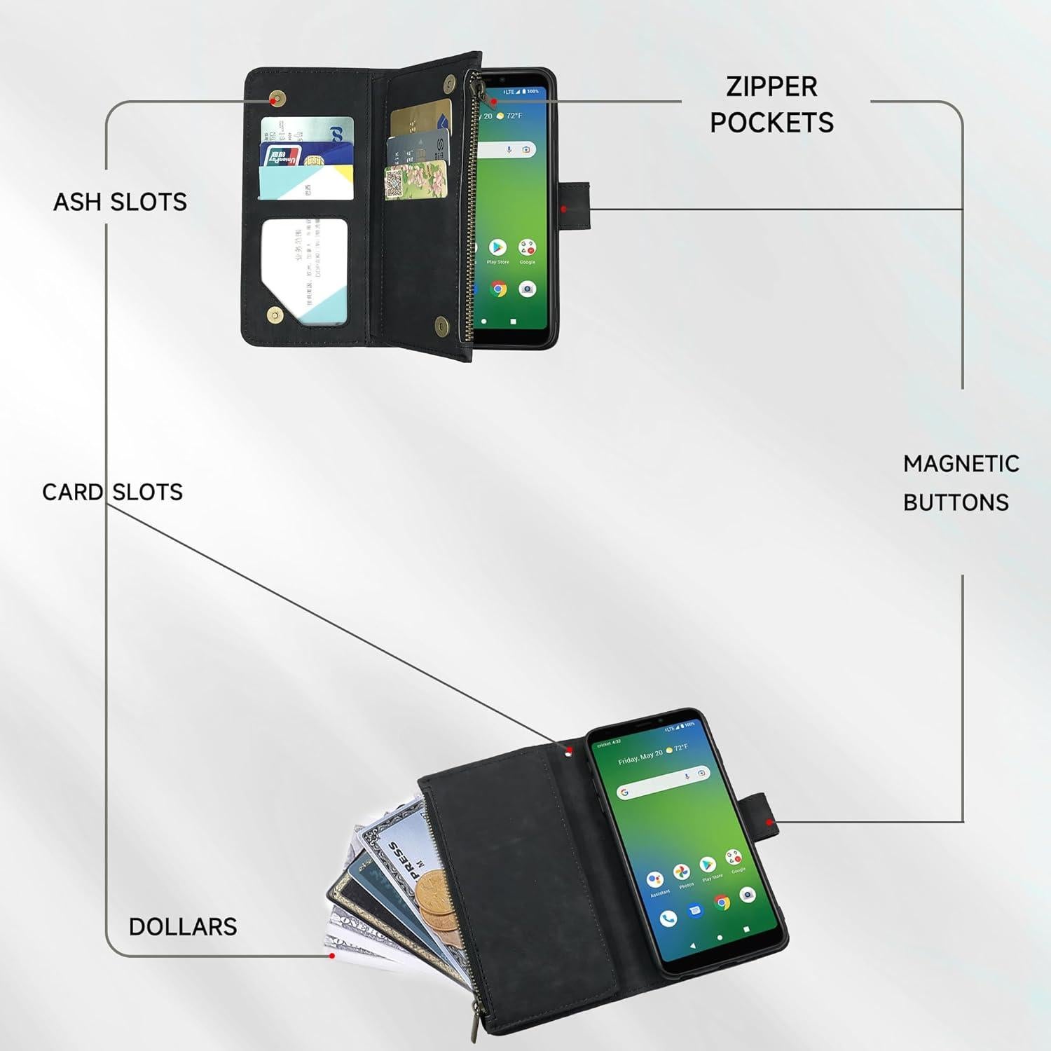 Funda de billetera Dibosom para Cricket Icon 4, cuero negro