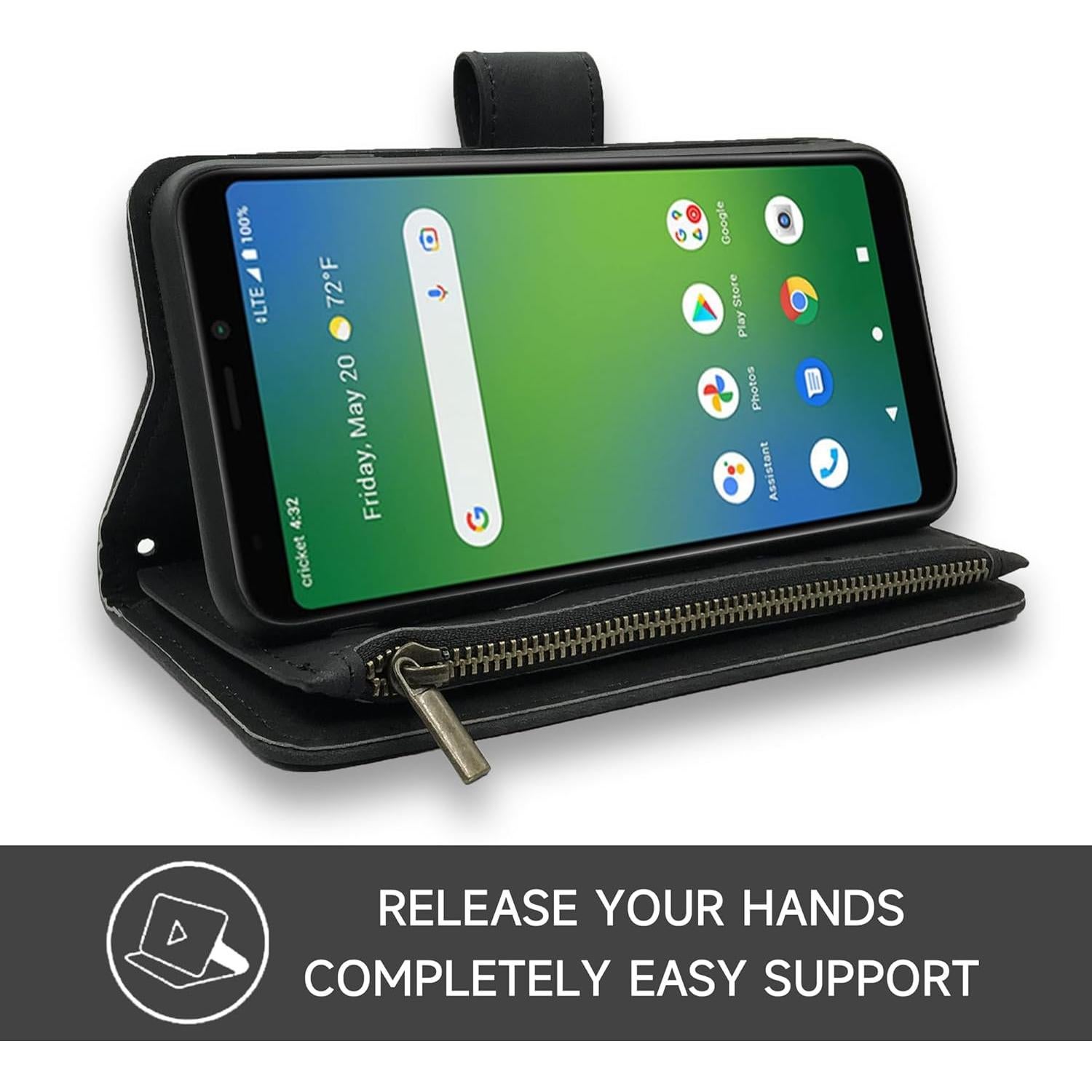 Funda de billetera Dibosom para Cricket Icon 4, cuero negro