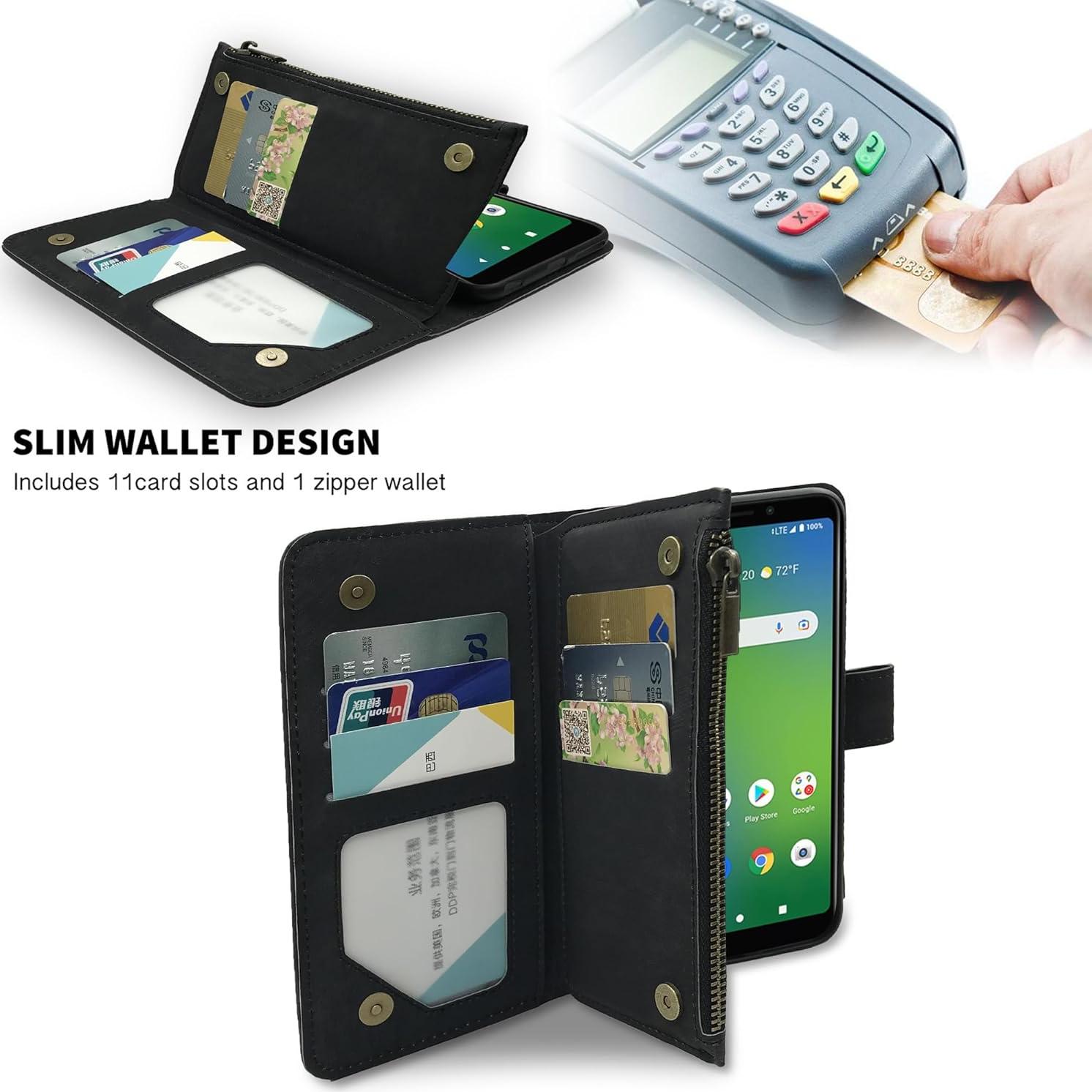 Funda de billetera Dibosom para Cricket Icon 4, cuero negro